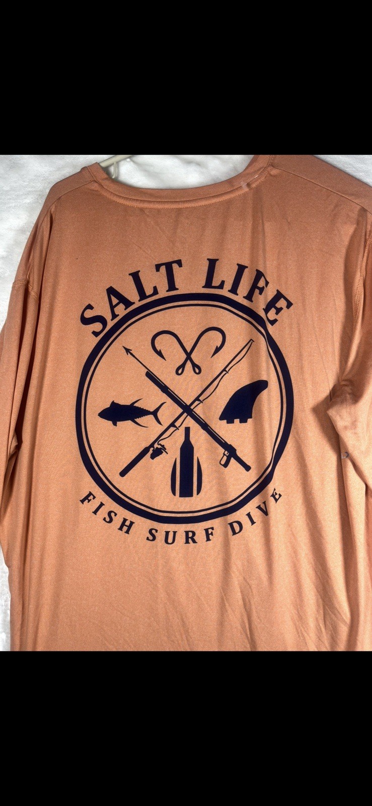 Salt Life Mens L Orange Long Sleeve Pocket Fishing Logo Boating Graphic Shirt