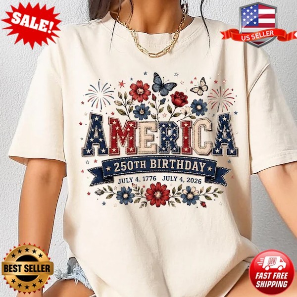 Retro Flower USA Shirt, 250th Anniversary Shirt, 4th of July T-Shirt, S-5XL
