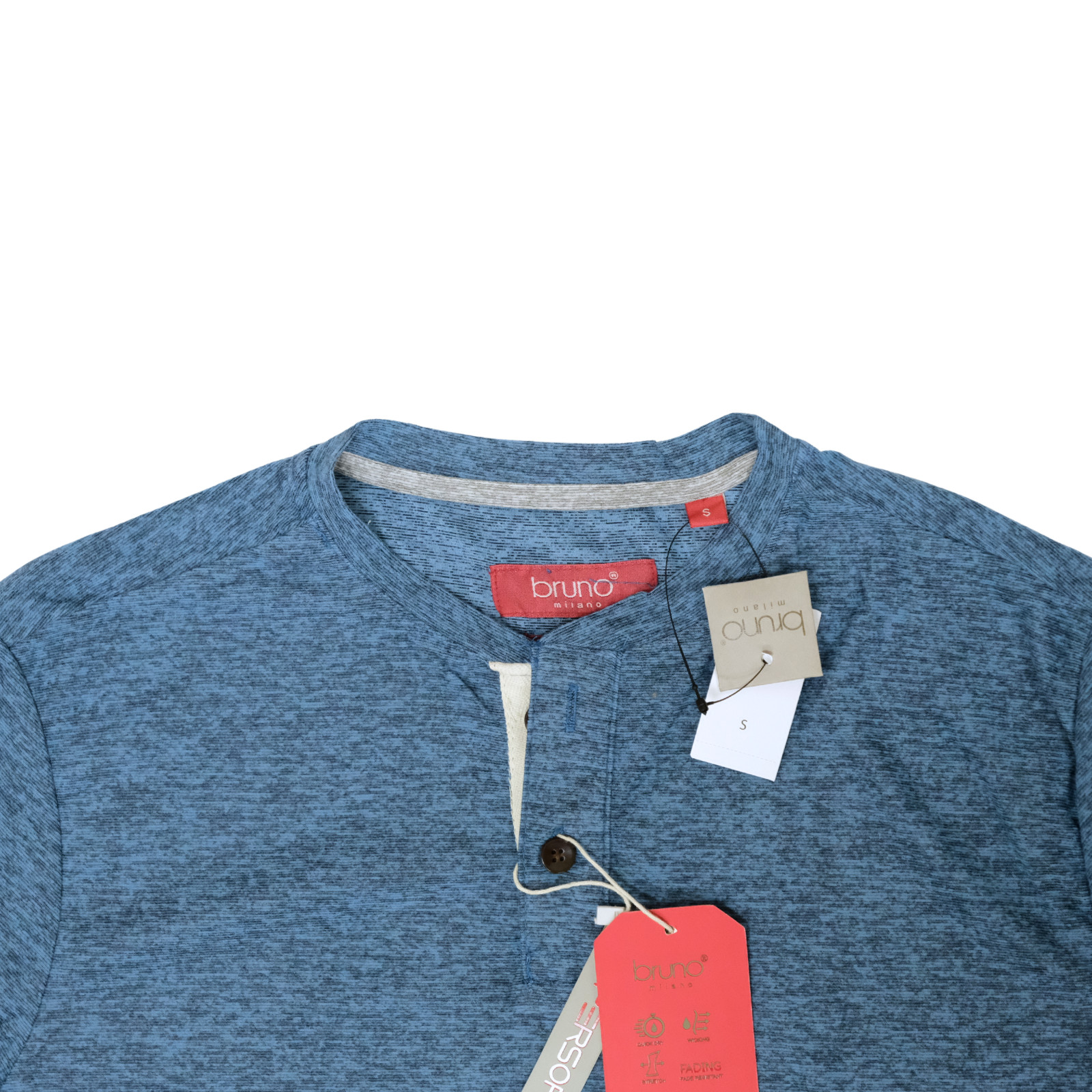 Bruno Milano Mens Long Sleeve Henley Shirt Dark Copenhagen Blue Small Super Soft