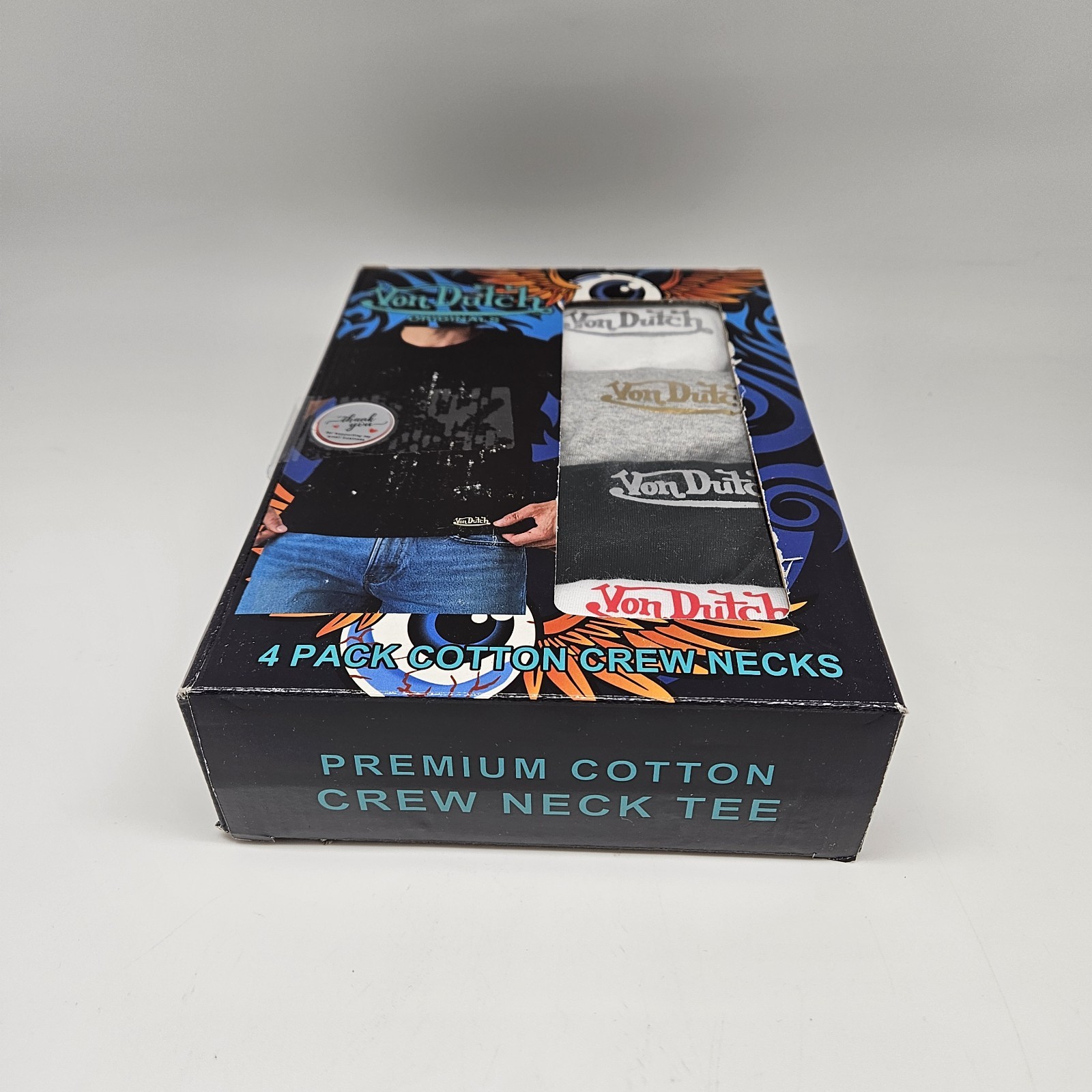 4 Pack VON DUTCH White Gray Black Cotton Crew Neck T-Shirt Set Men’s S M L XL