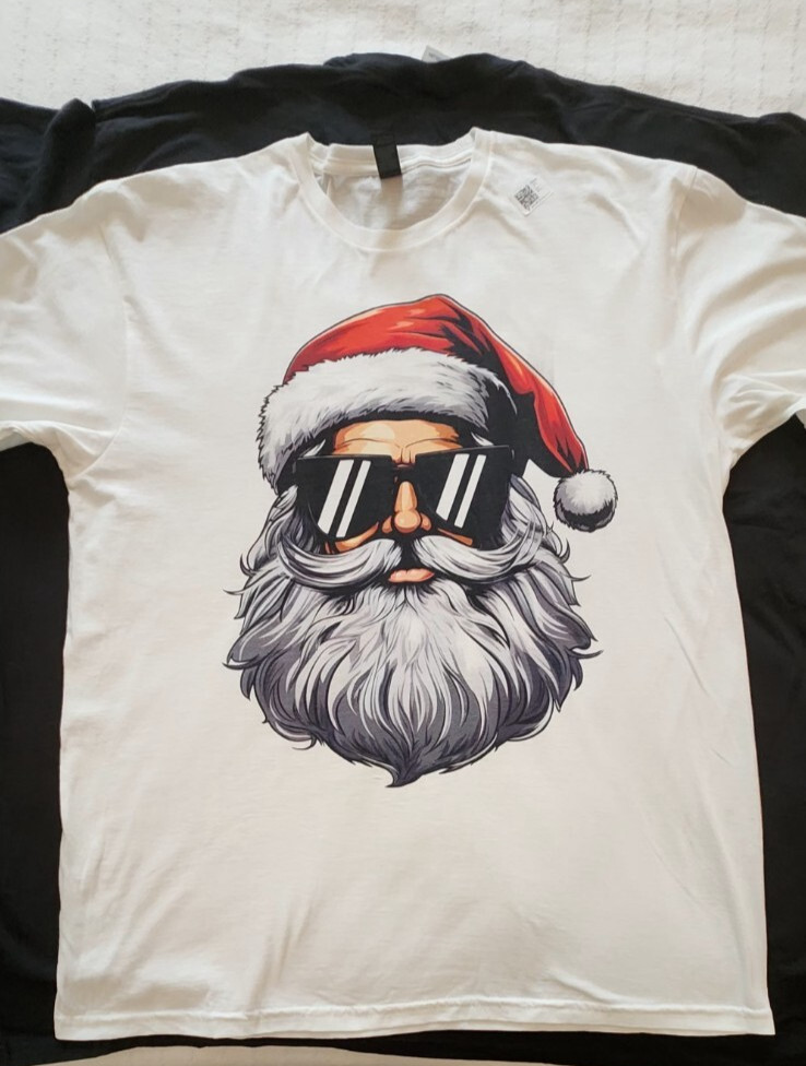Gildan Harley Biker Santa Claus Sunglasses Retro Tee White Men’s XL