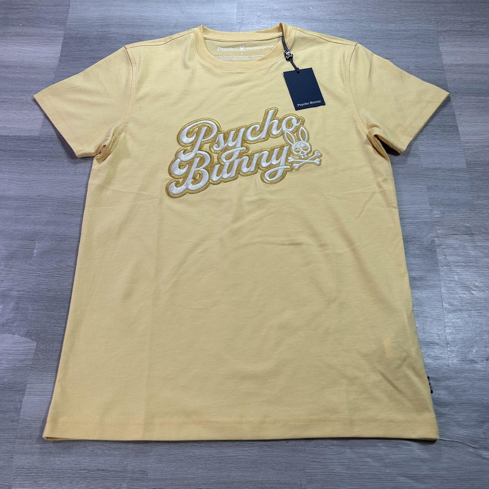 NEW Psycho Bunny Shirt Mens 2XS Yellow Elias Graphic Pima Cotton Logo Tee