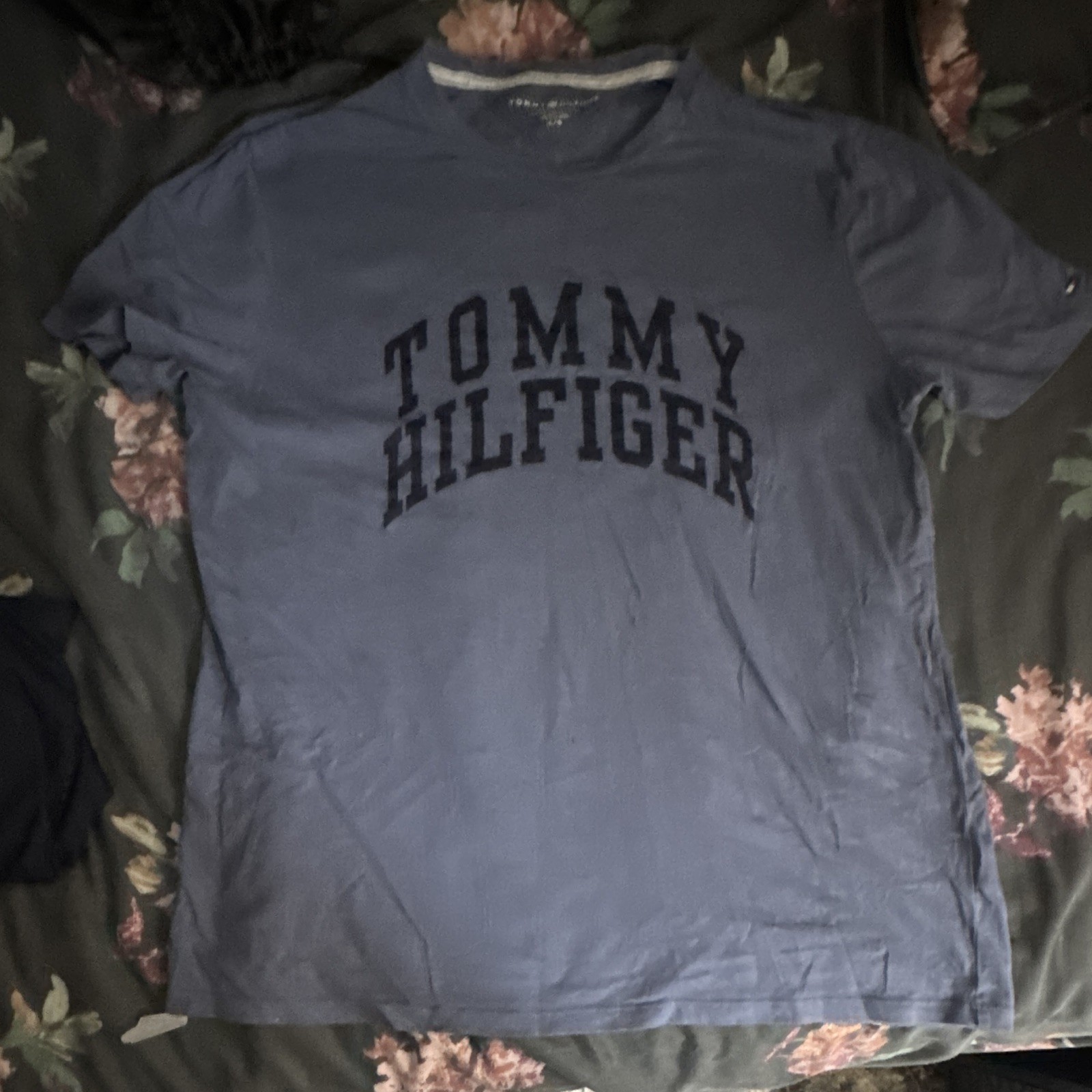Tommy Hilfiger Men’s Blue Logo Graphic Crew Neck T-Shirt Short Sleeve L