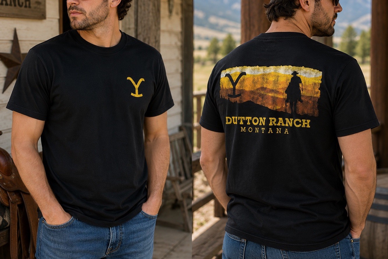 Yellowstone Dutton Ranch Montana Double Sided T-Shirt Men’s L Black NWOT