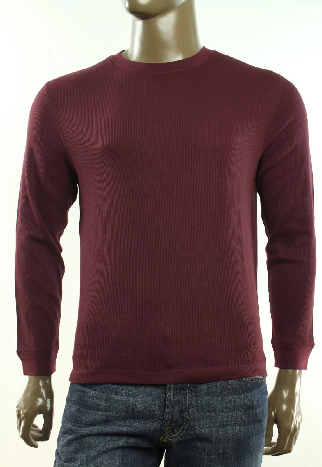 New John Ashford Mens Red Plum Crew Neck Long Sleeve Waffle Thermal T Shirt S