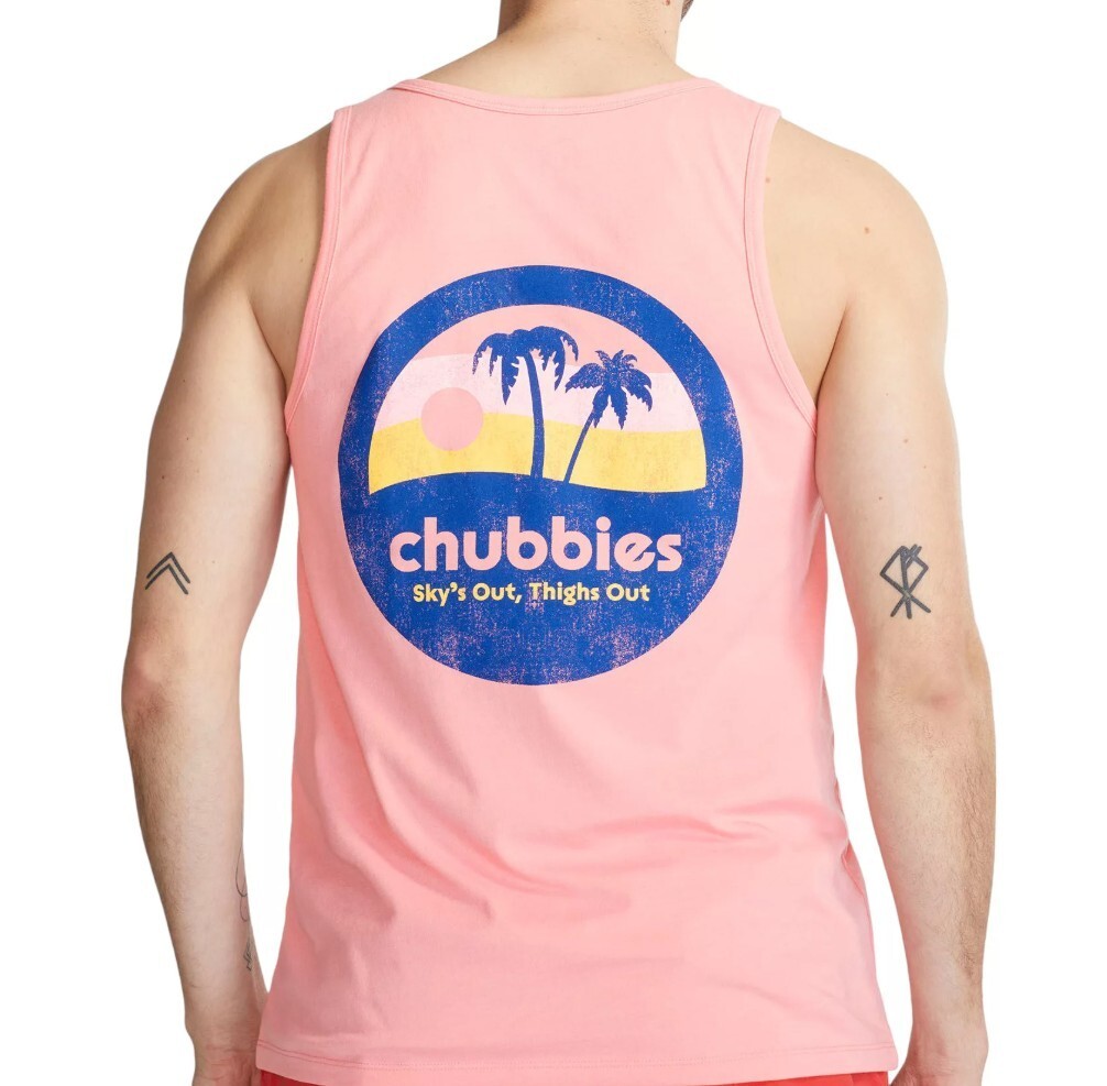 Chubbies Men’s Sky’s out Thigh’s out Graphic Tank Top T-Shirt Coral NEW $30