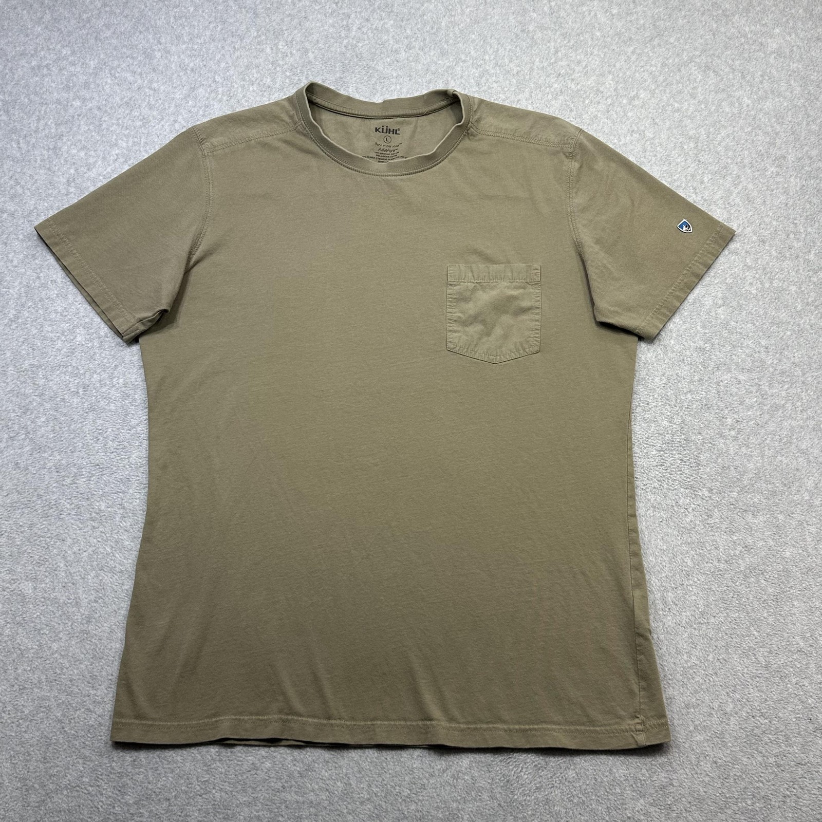 Kuhl Bravado Shirt Mens Large Khaki Wildfibre Cotton Short Sleeve Pocket Tee