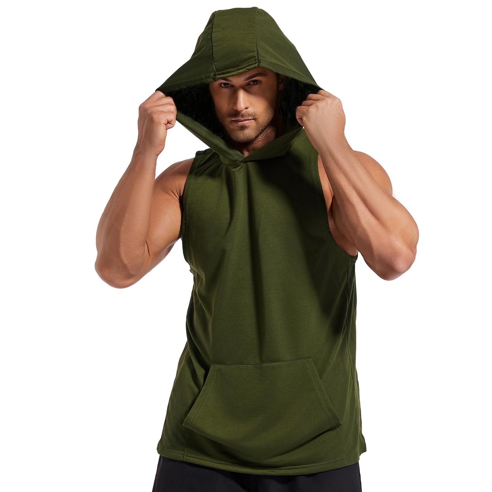 Men’s Workout Hooded Tank Tops Gym Sleeveless Hoodies Dry fit Bodybuilding Mu…