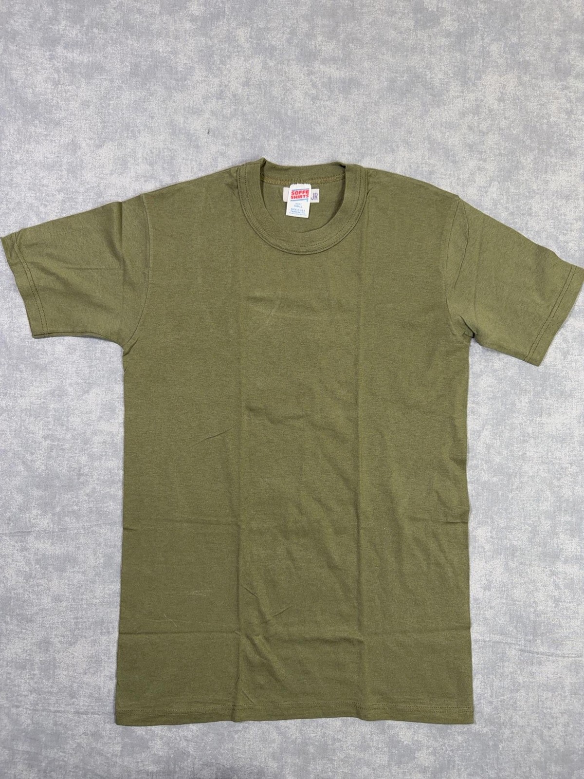 Vintage Soffe Shirt Mens S Green Solid Blank Crew Neck Tee Made USA Poly Cotton
