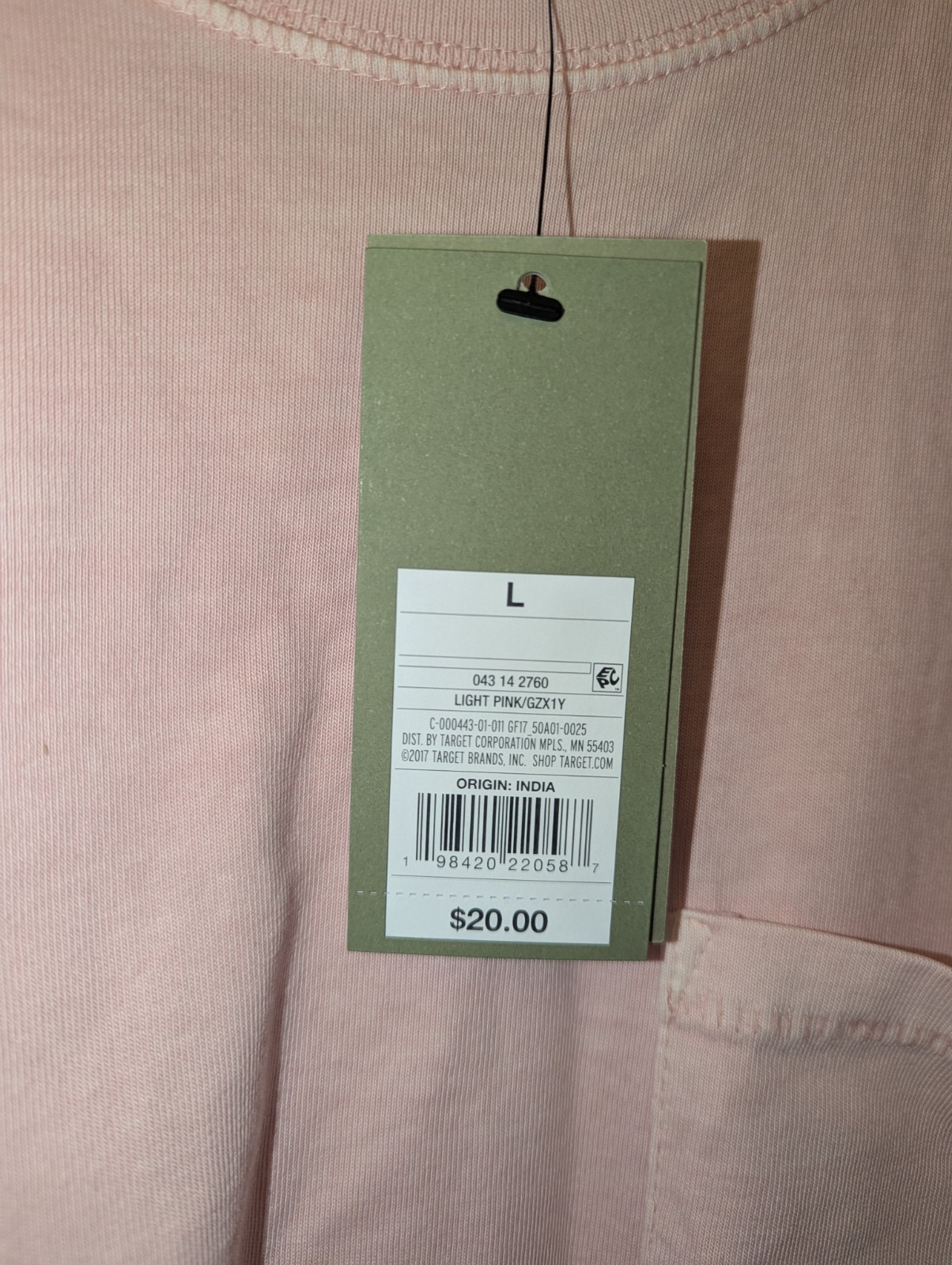 Goodfellow & Co Mens Sz Large Crew Neck Long Sleeve Shirt Pink w/Pocket. NWT.