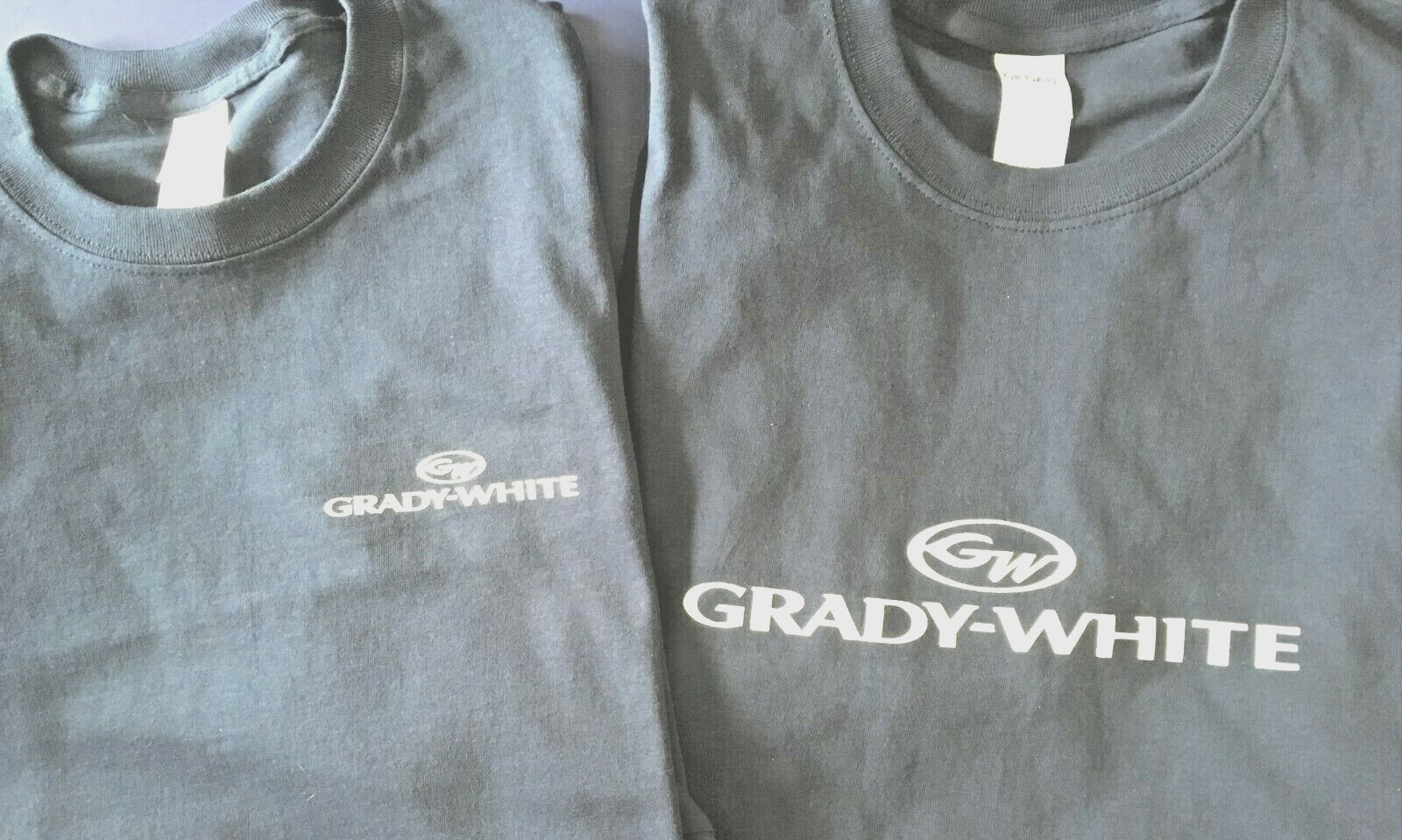 Two Grady White Boat Screen Printed Navy T-Shirts 6 oz.100% Cotton