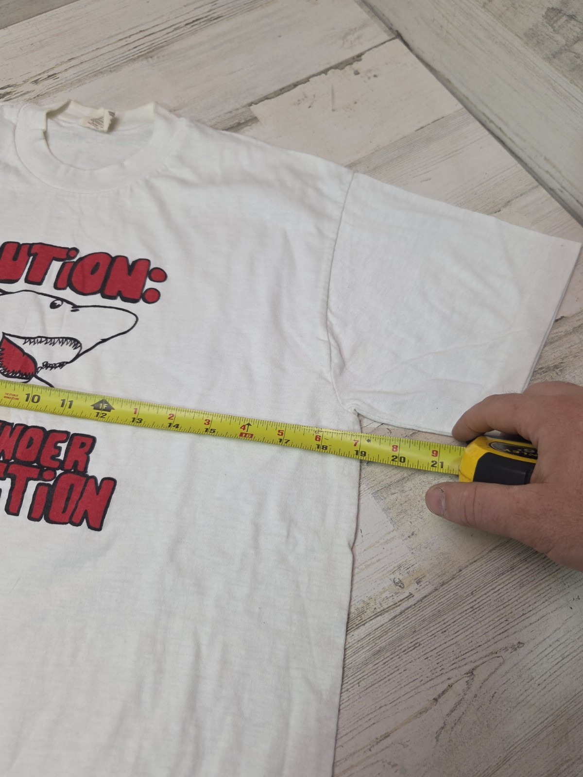 80s Jaws Under Construction Caution T Shirt Single Stitch USA 1980s RARE