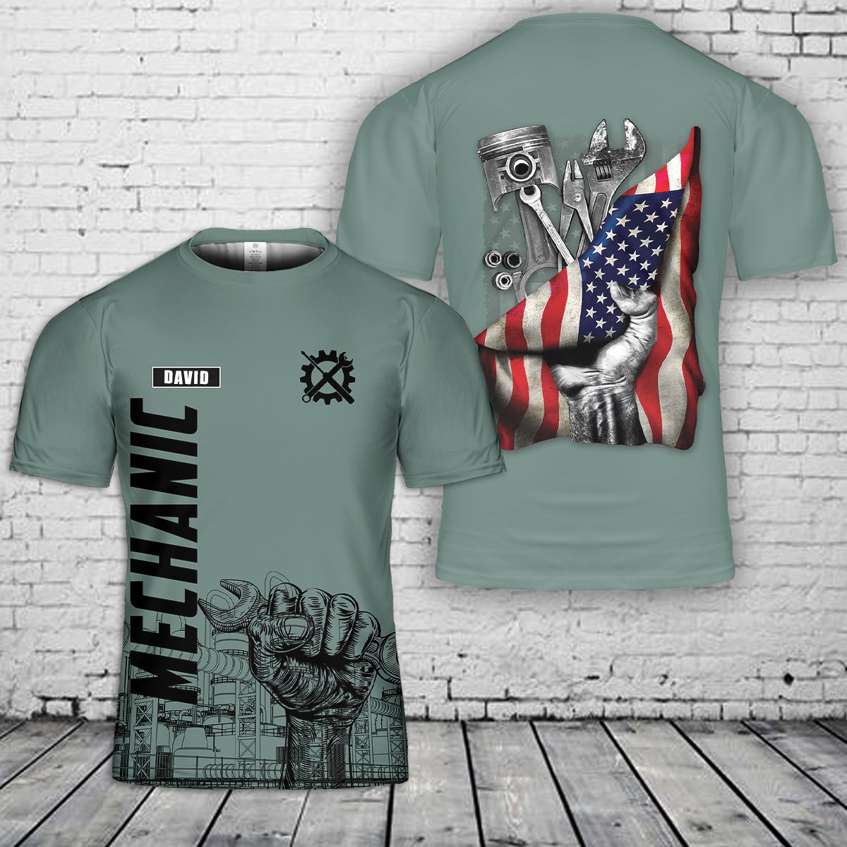 Custom Your Name Mechanic American Flag AOP Shirt 3D T-Shirt Fullsize S-5XL