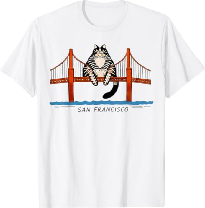 San Francisco Cat Golden Gate Bridge Book Lover T-Shirt