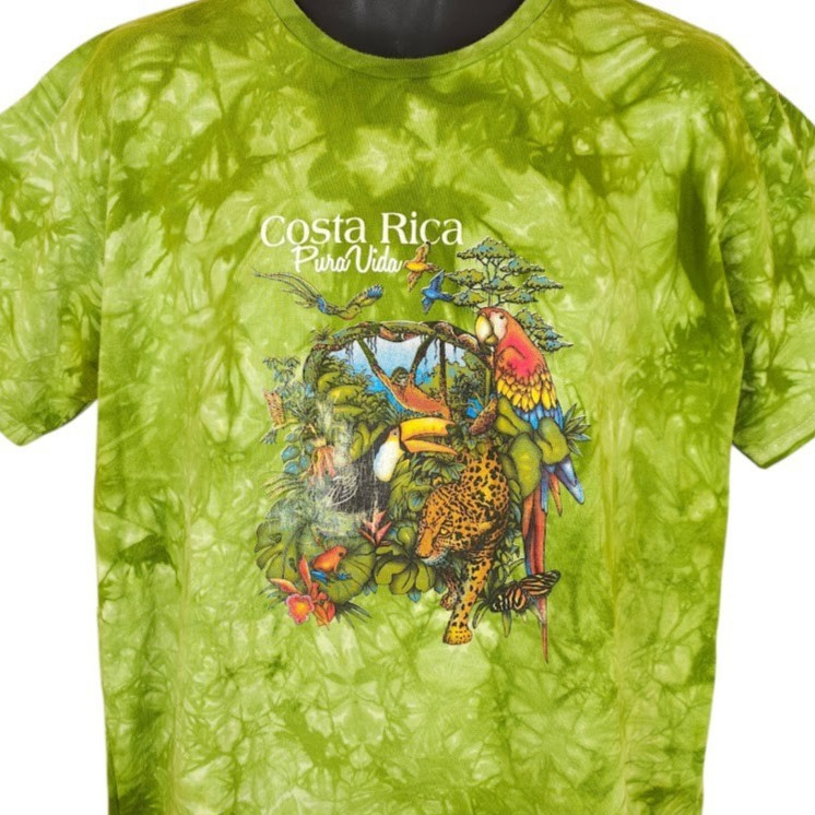 Costa Rica T Shirt Mens Size 2XL Green Tie Dye Pura Vida Rainforest Animal Tee