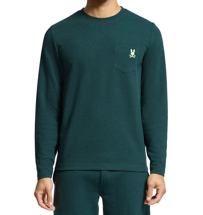 Psycho Bunny Vail Long Sleeve Bunny Waffle Lounge Pocket Shirt Men’s NWT
