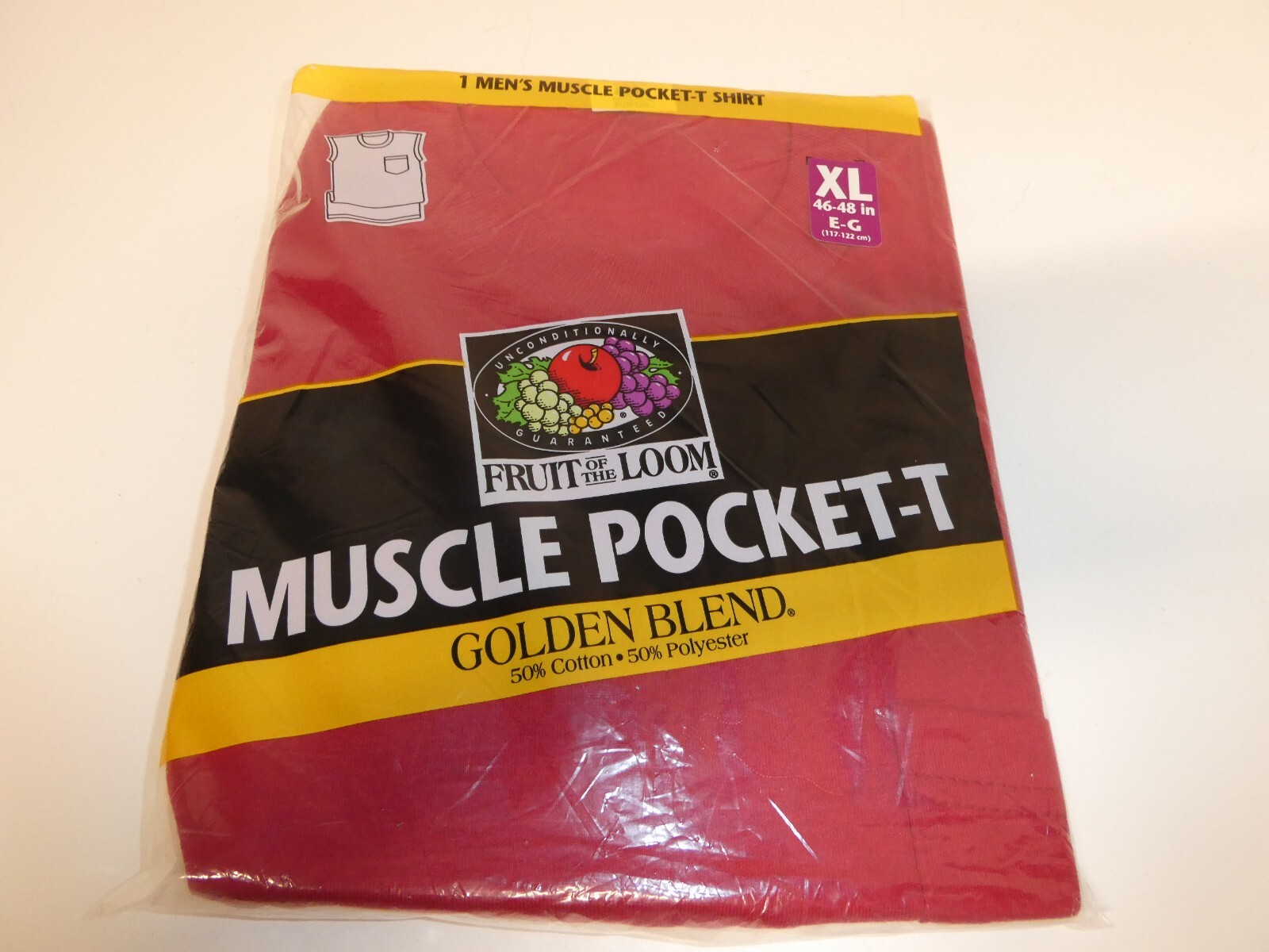 NOS Red 1998 Fruit of The Loom Muscle Pocket T-Shirt XL Extra Large VTG 90’s New