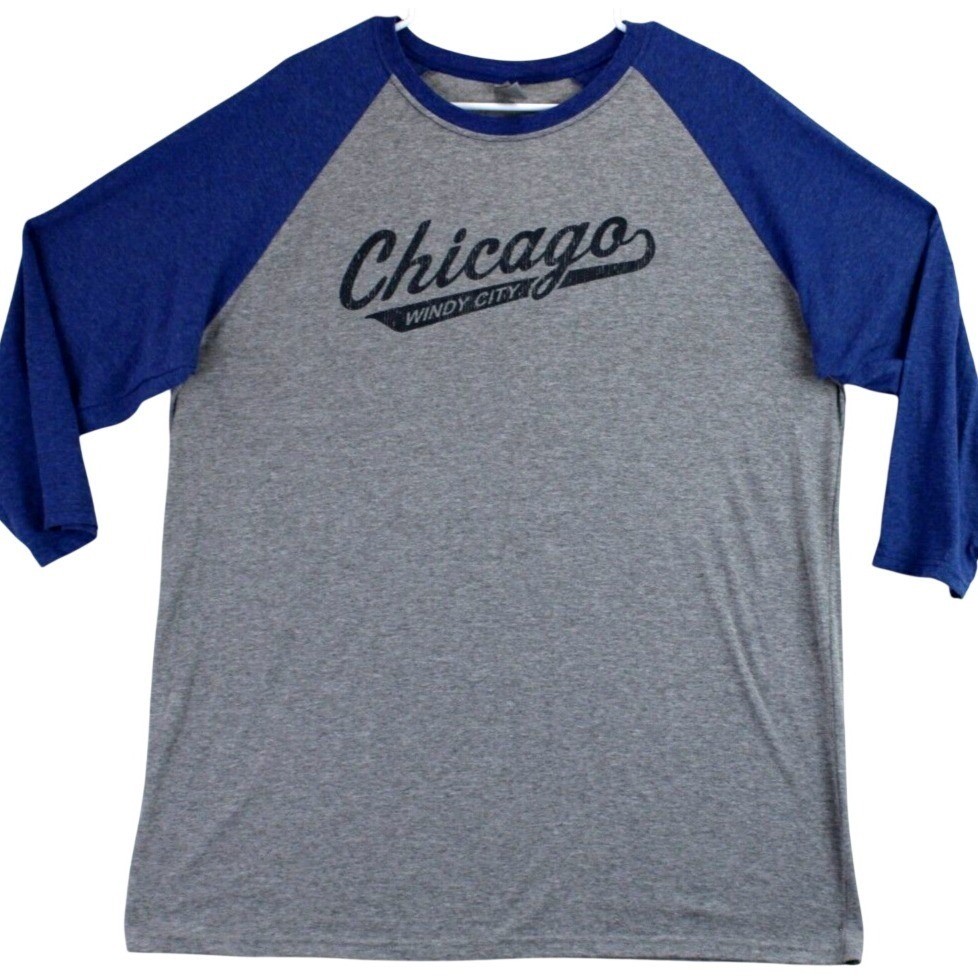 Jezees Blend Chicago Windy City Baseball T-Shirt Mens XL Gray Blue Raglan