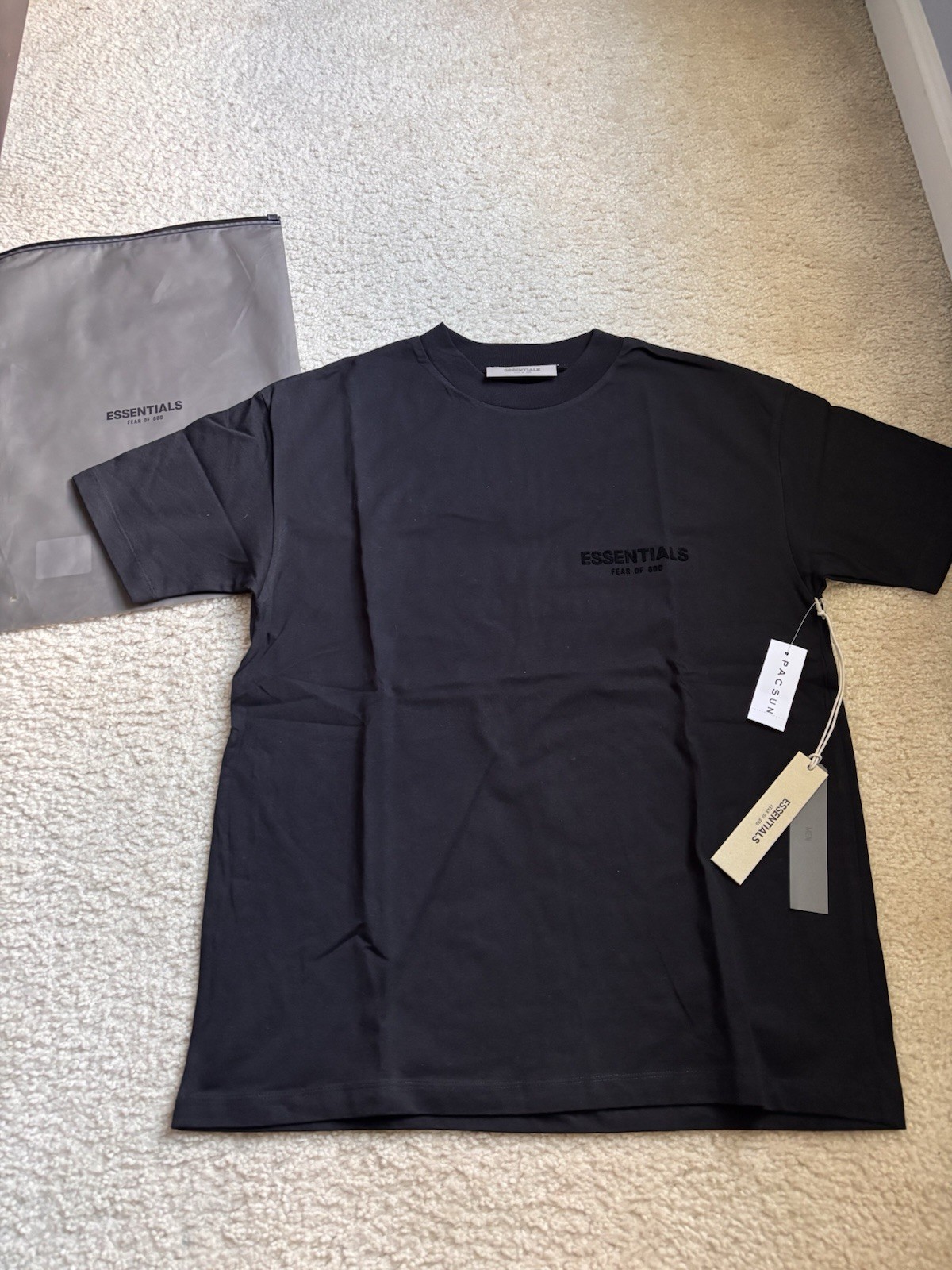 Essentials Fear of God Logo Crew Neck Short Sleeve Black Cotton T-Shirt XS