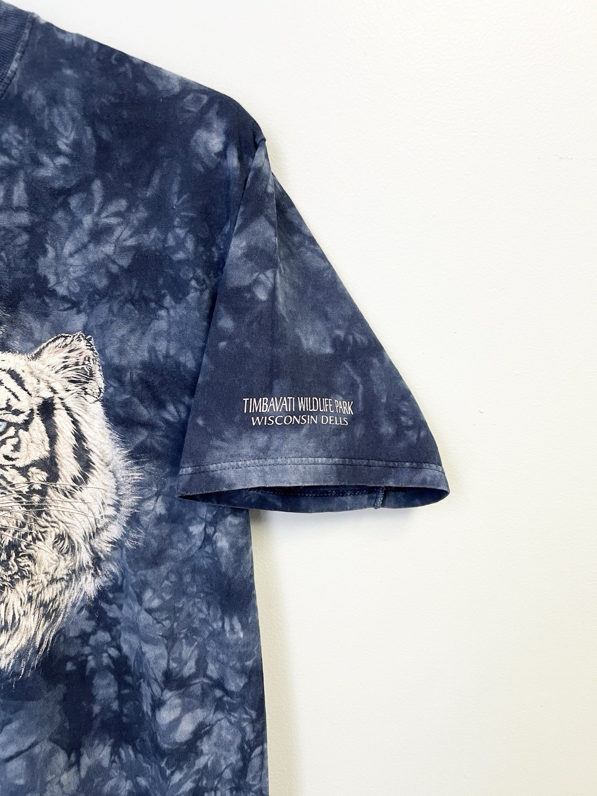 Vintage 90s White Tiger T-Shirt Polar Graphics Tie Dye Blue Size Large