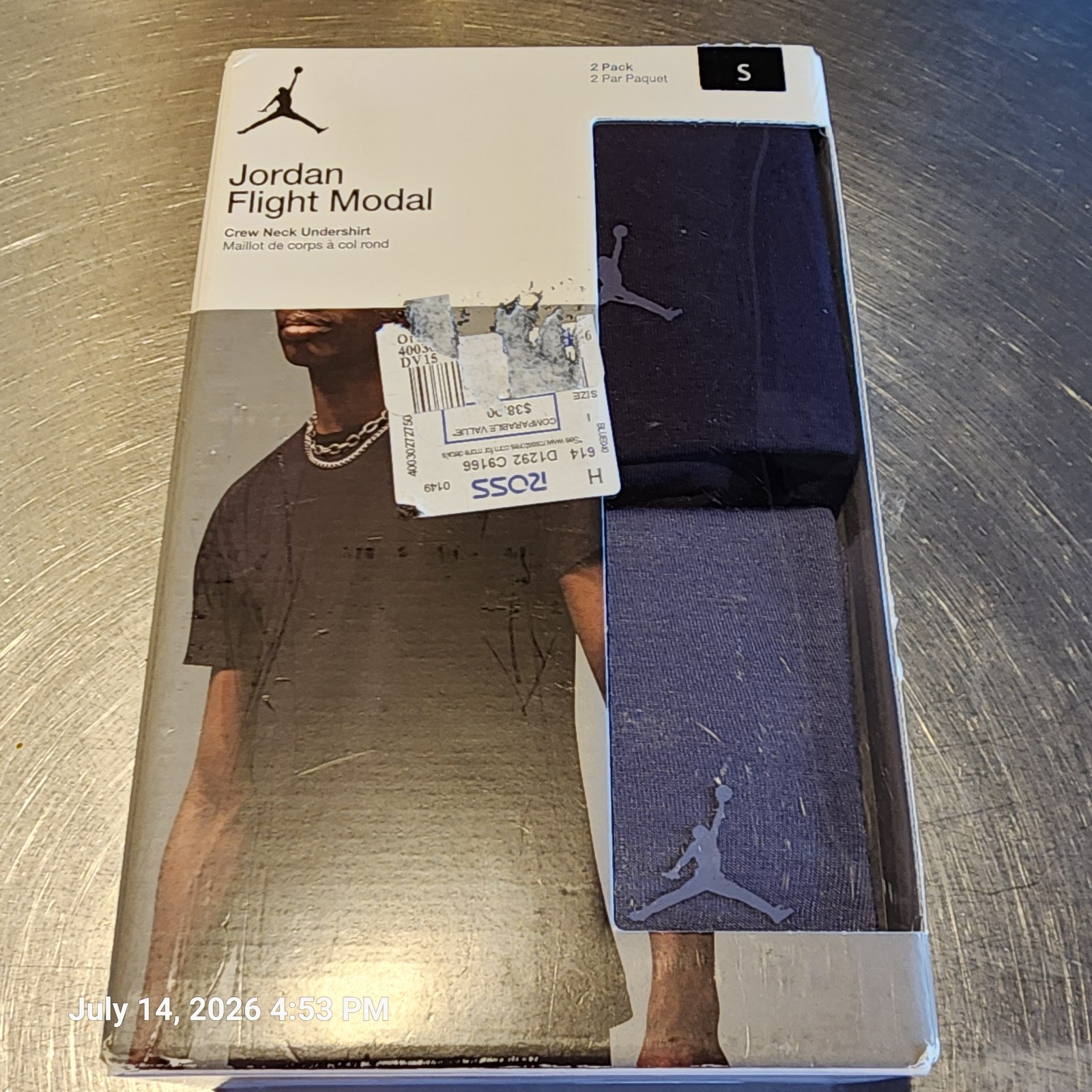 Jordan Flight Modal Crew Neck Undershirt Navy And Light Blue 2 Pack Size Small