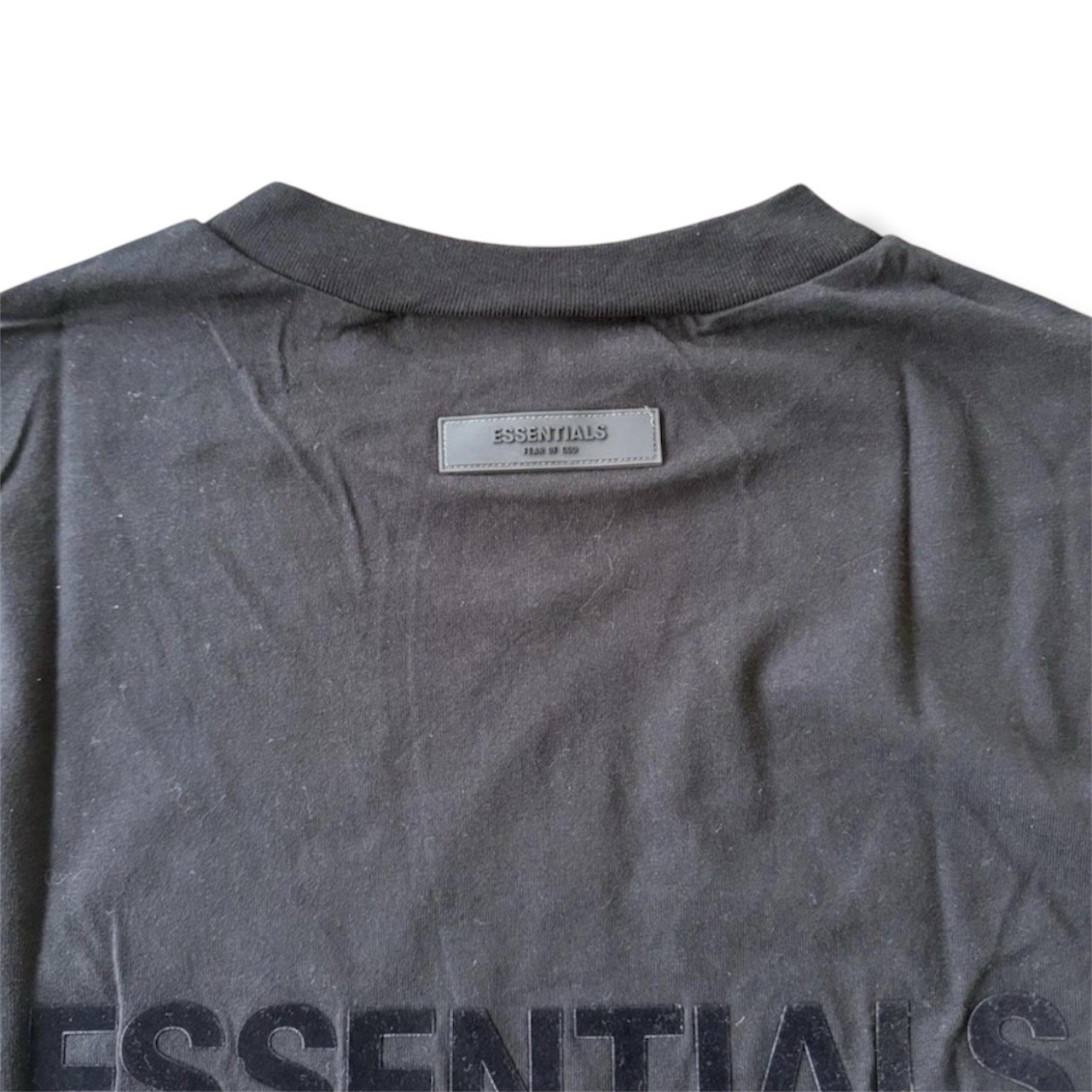 Fear of God Essentials T-Shirt Stretch Limo Black Velvet Flocked Logo NWT XS