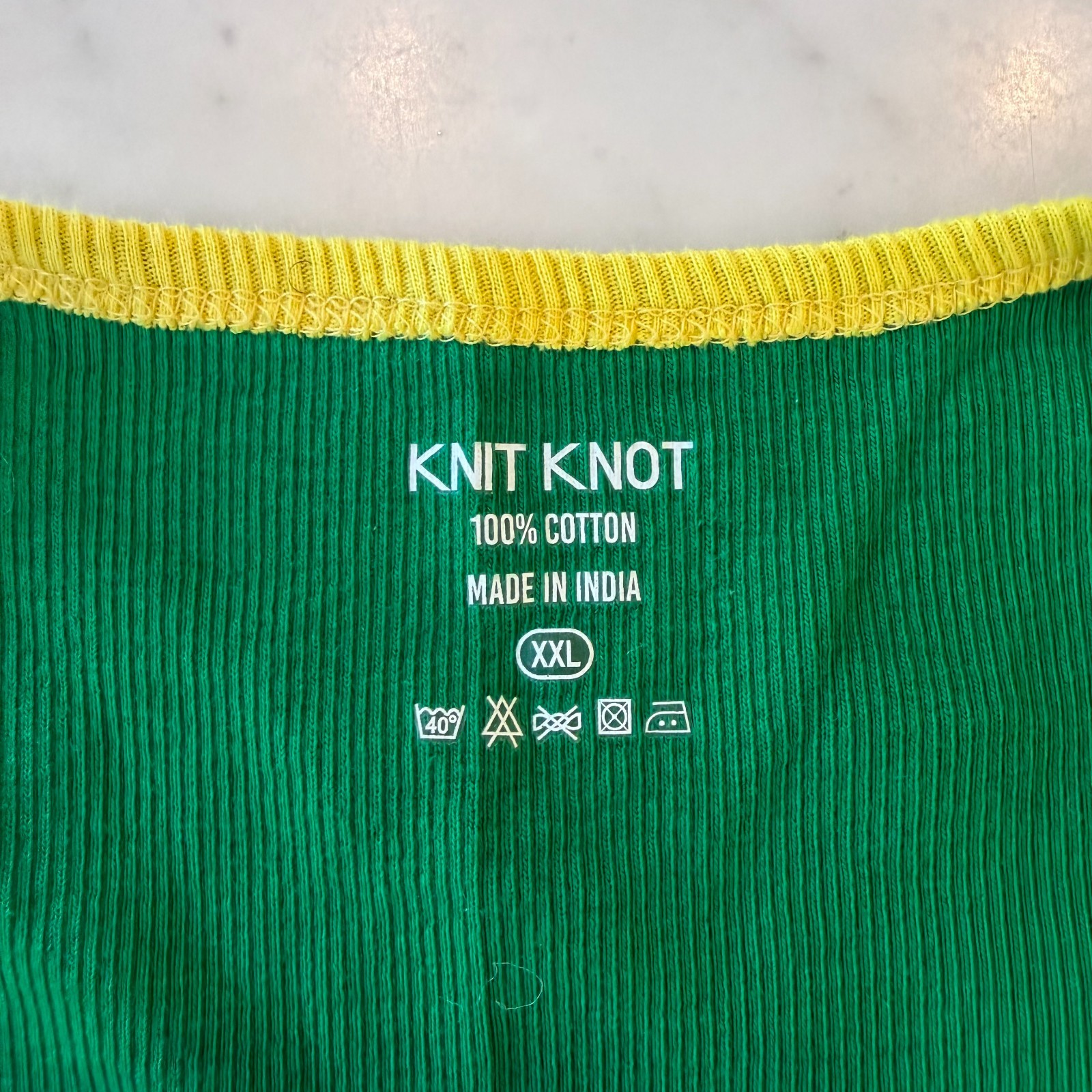 Knit Knot Jamaica Ribbed Tank Top Green Yellow Trim Flag Graphic Size XXL