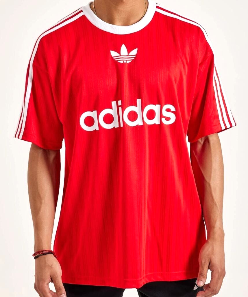 NEW MEN’S ADIDAS ORIGINALS TREFOIL POLY TEE SHIRT ~SIZE LARGE #IM9458 RED