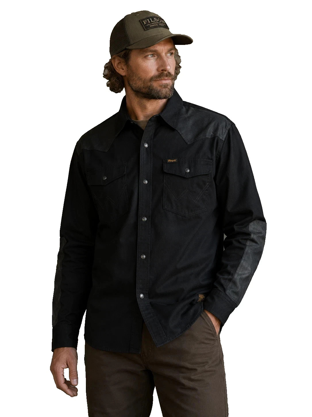 Filson x Wrangler Adventure Shirt Denim and Waxed Cotton Men’s Sizes S-2XL Black