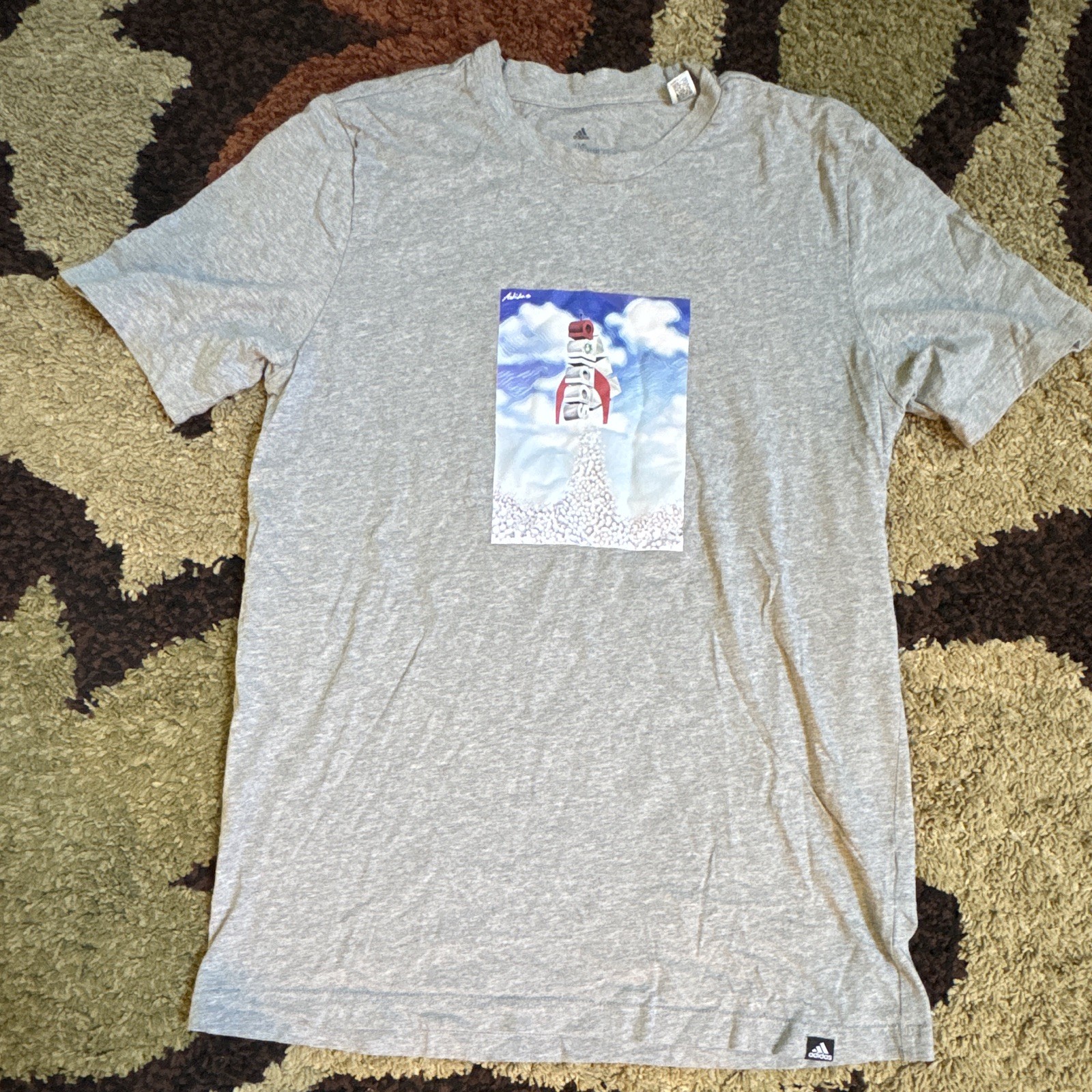 adidas Boost Graphic Logo Cotton Knit Crew Neck Short Sleeve T-Shirt Size M