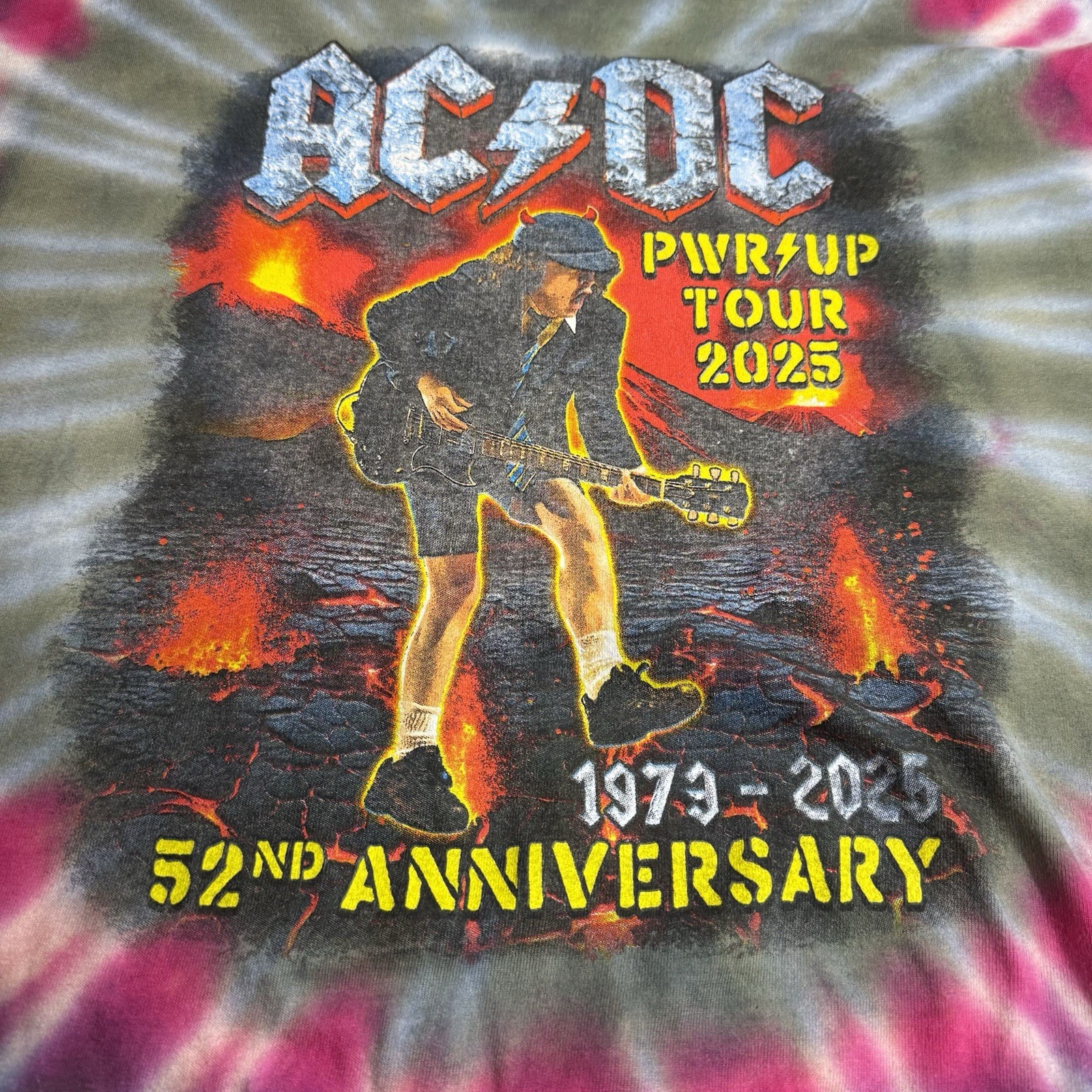 Rare AC/DC PWR UP 2025 Tour Tie Dye Tshirt 52nd Anniversary Men’s XL Angus Young