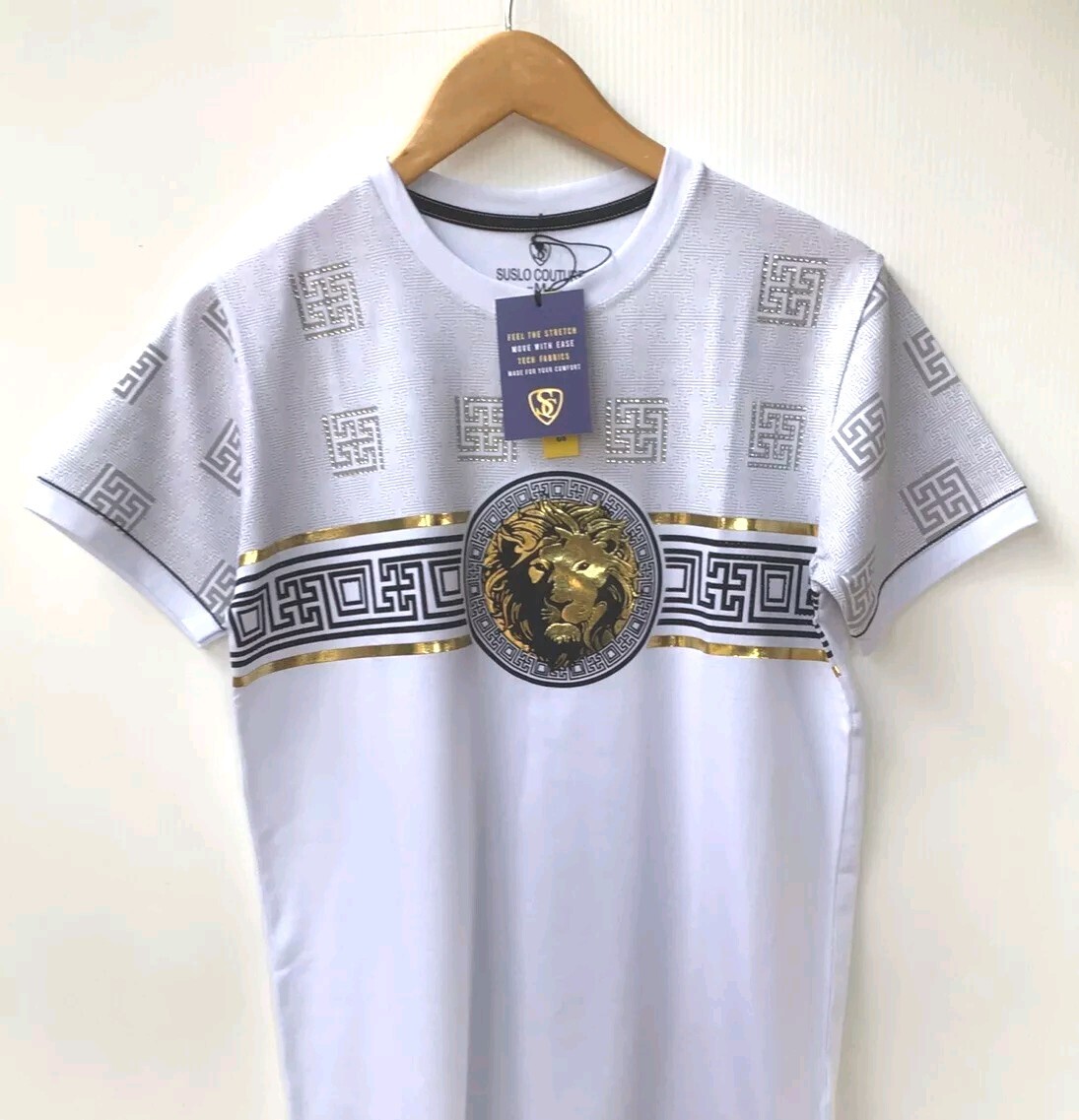 Men’s Beautiful Cotton Rhinestone T Shirt,Italian Style,Stretch S to 2XL….A12.