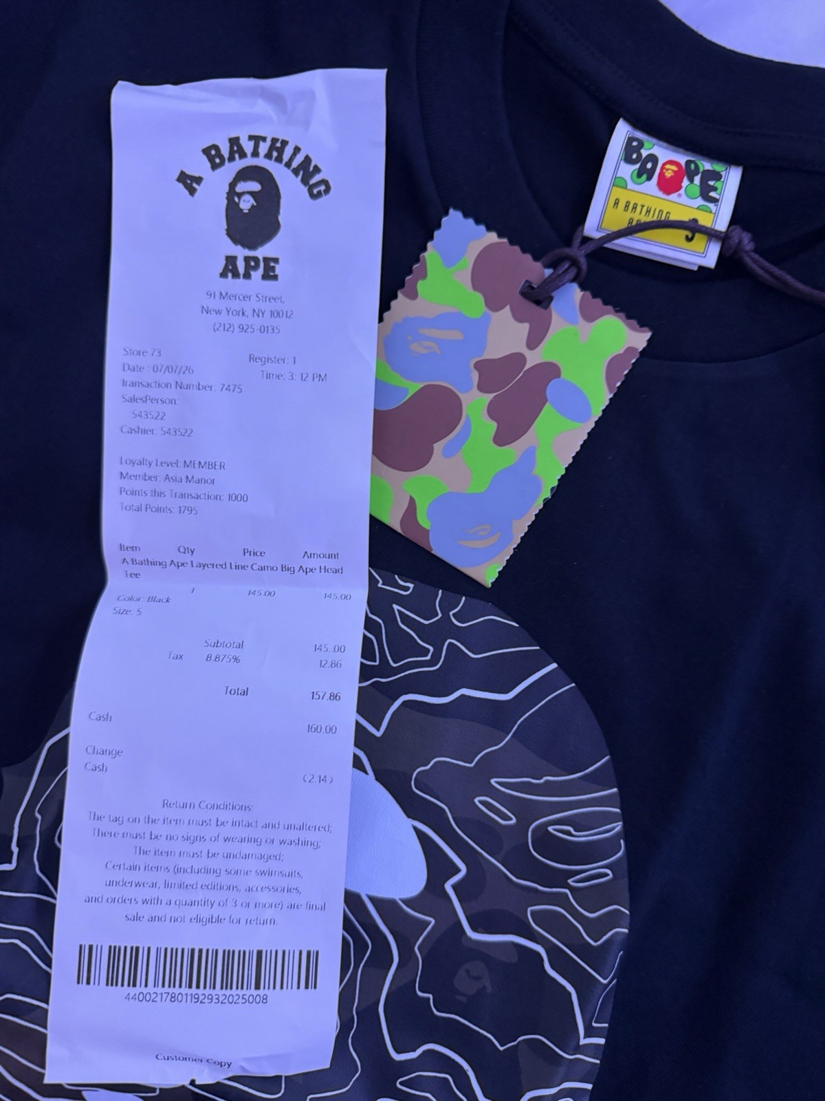 A Bathing Ape BAPE Men’s Black Graphic Logo Tee Crew Neck Short Sleeve Size S