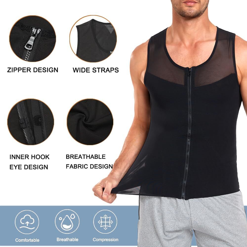 Men Compression Vest Post-Surgical Gynecomastia Shirt Body Shaper Tummy Control
