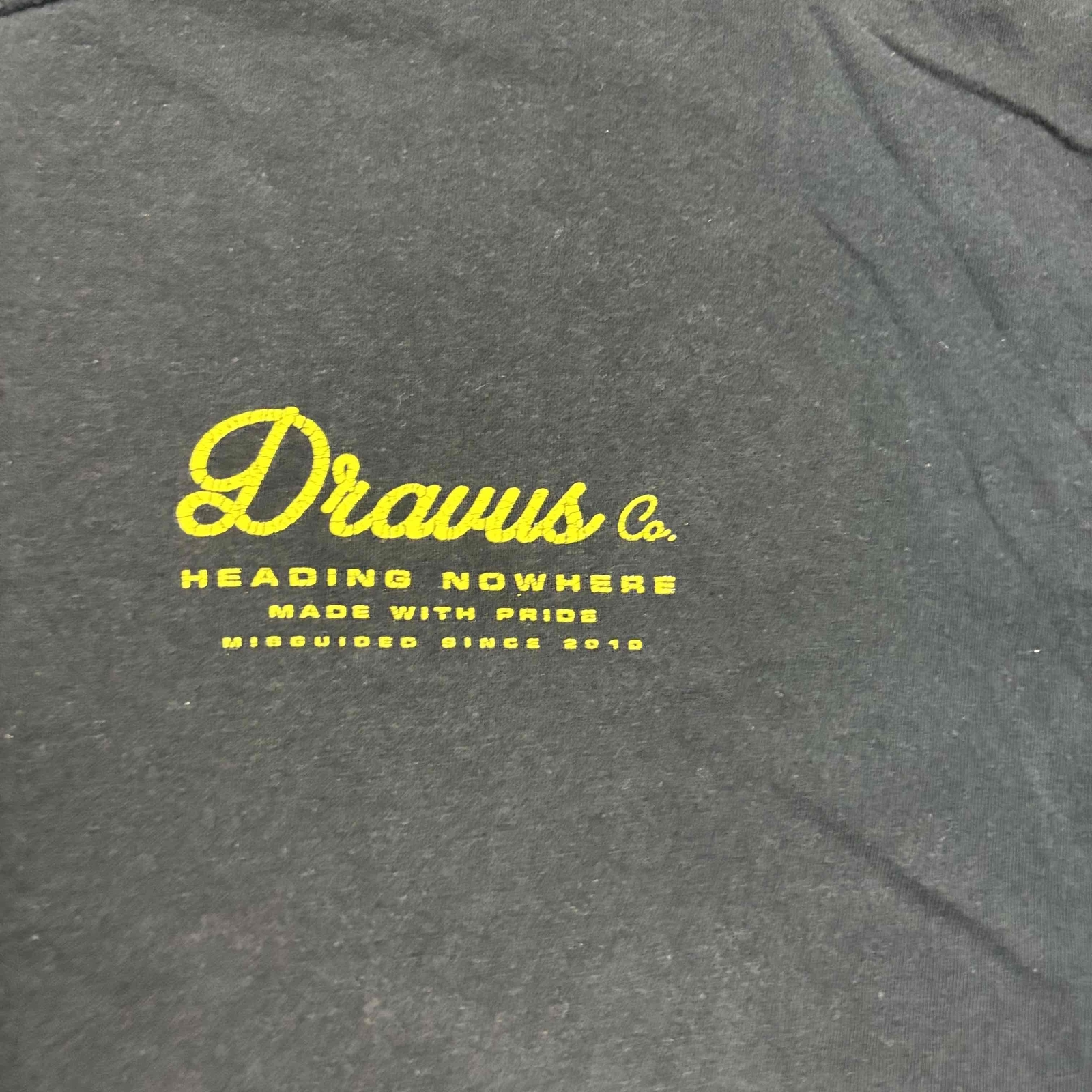 Dravus Co. Mens Graphic T-Shirt Black Yellow Crew XL Heading Nowhere