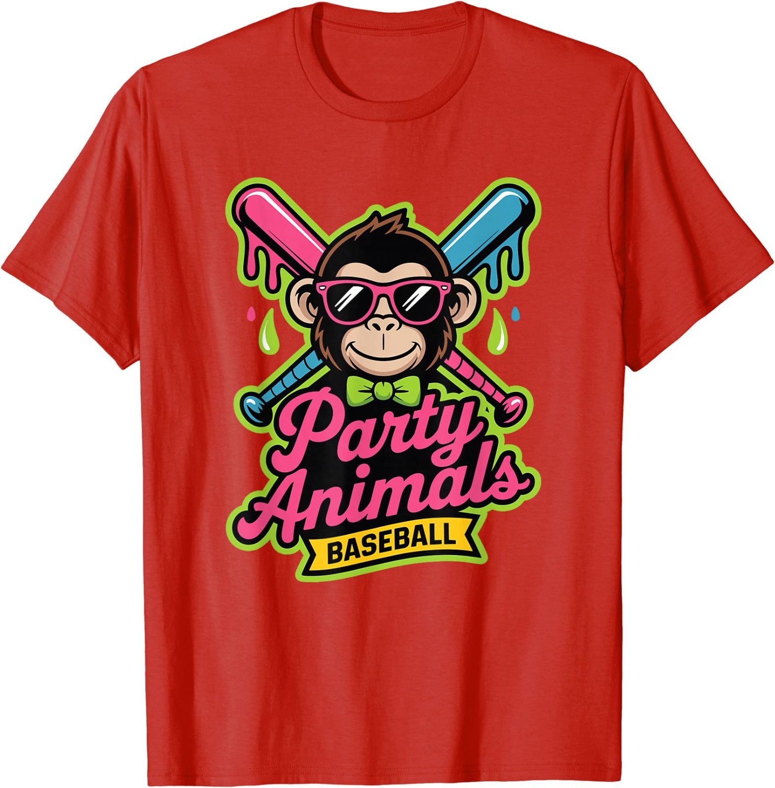 Party Animals Baseball Funny Monkey Vibrant Slime T-Shirt
