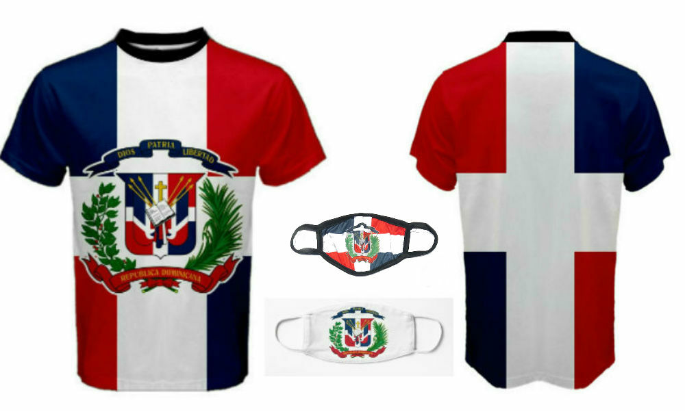 DOMINICAN REPUBLIC COAT OF ARMS FLAG MEN T-SHIRTS & FREE MASK CP BRAND