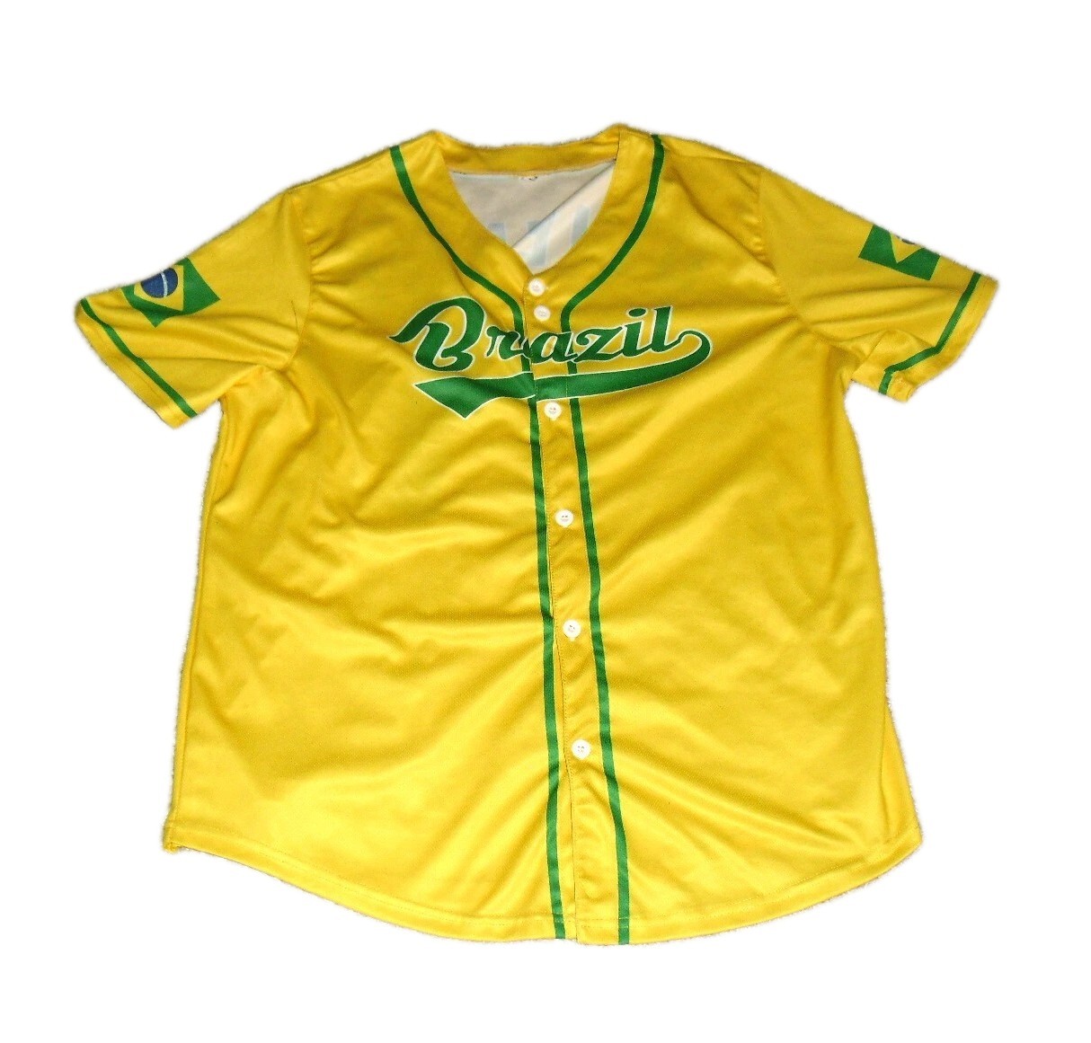 Brazil Yellow Baseball Button Down Jersey Mens Sz. Medium New