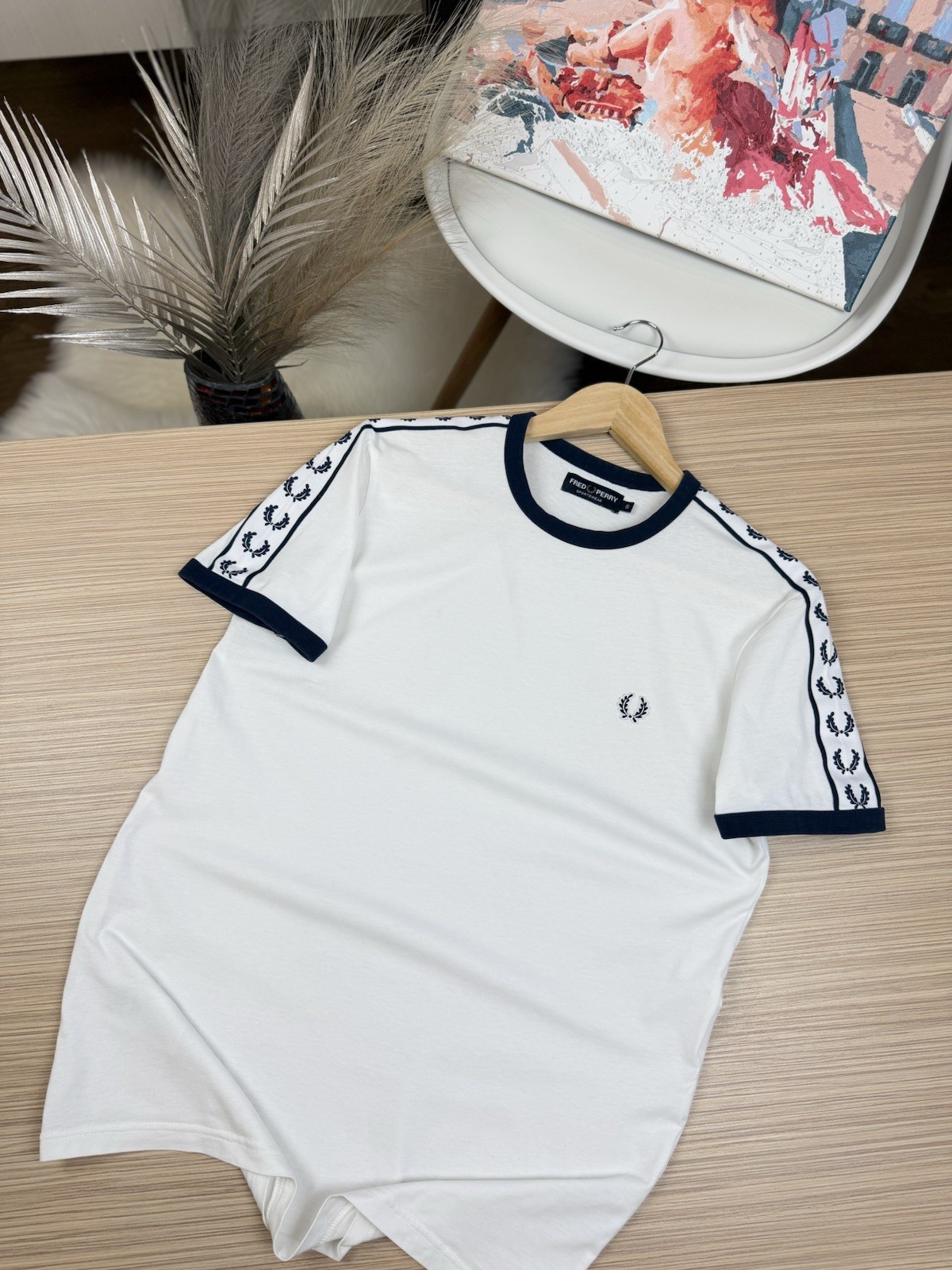 Fred Perry Taped Ringer Shirt Mens Size S White Laurel Wreath Sleeve M6347