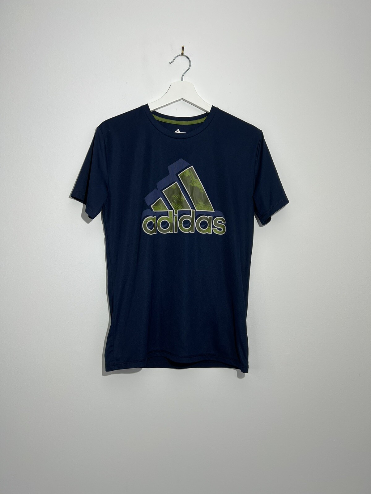 Adidas Climate Activewear Boys Shirt Navy Blue Size LG 3 Stripe Logo