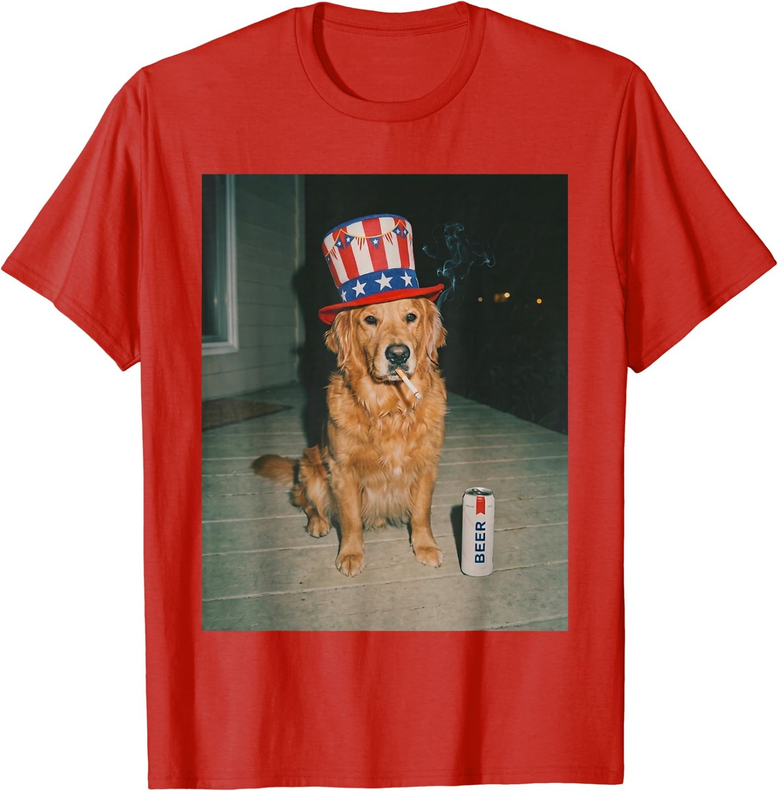 Patriotic Golden Retriever Dog Smoking Funny Dog Meme T-Shirt