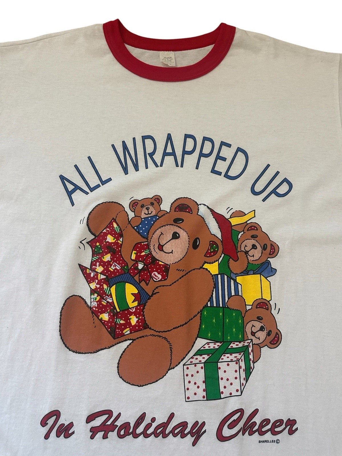 Vintage Christmas Night T Shirt One Size White 90’s All Wrapped Up Xmas Holiday