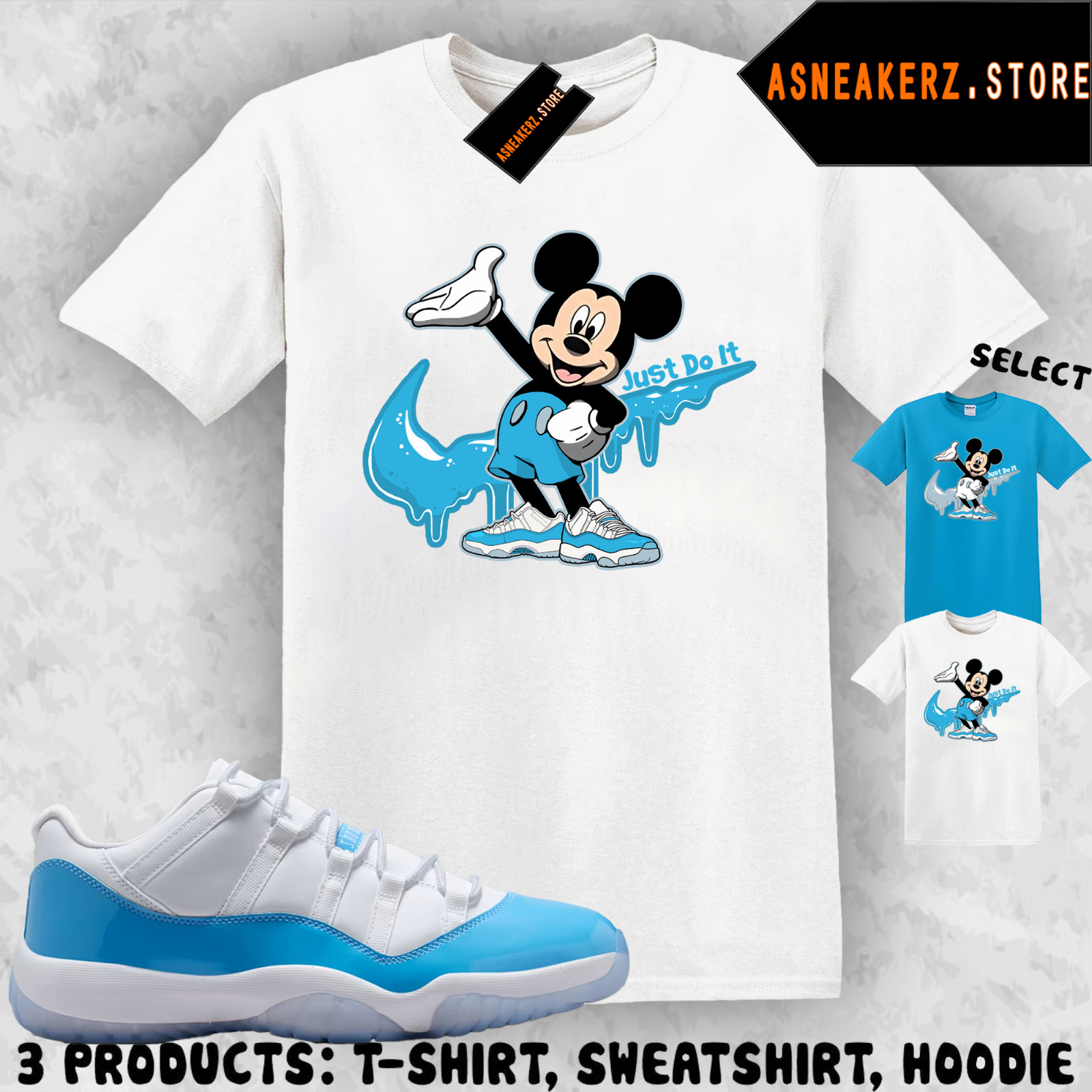 Drip M Mouse Matching Tee Shirt To Match AJ 11 Low University Blue 2026 Sneaker