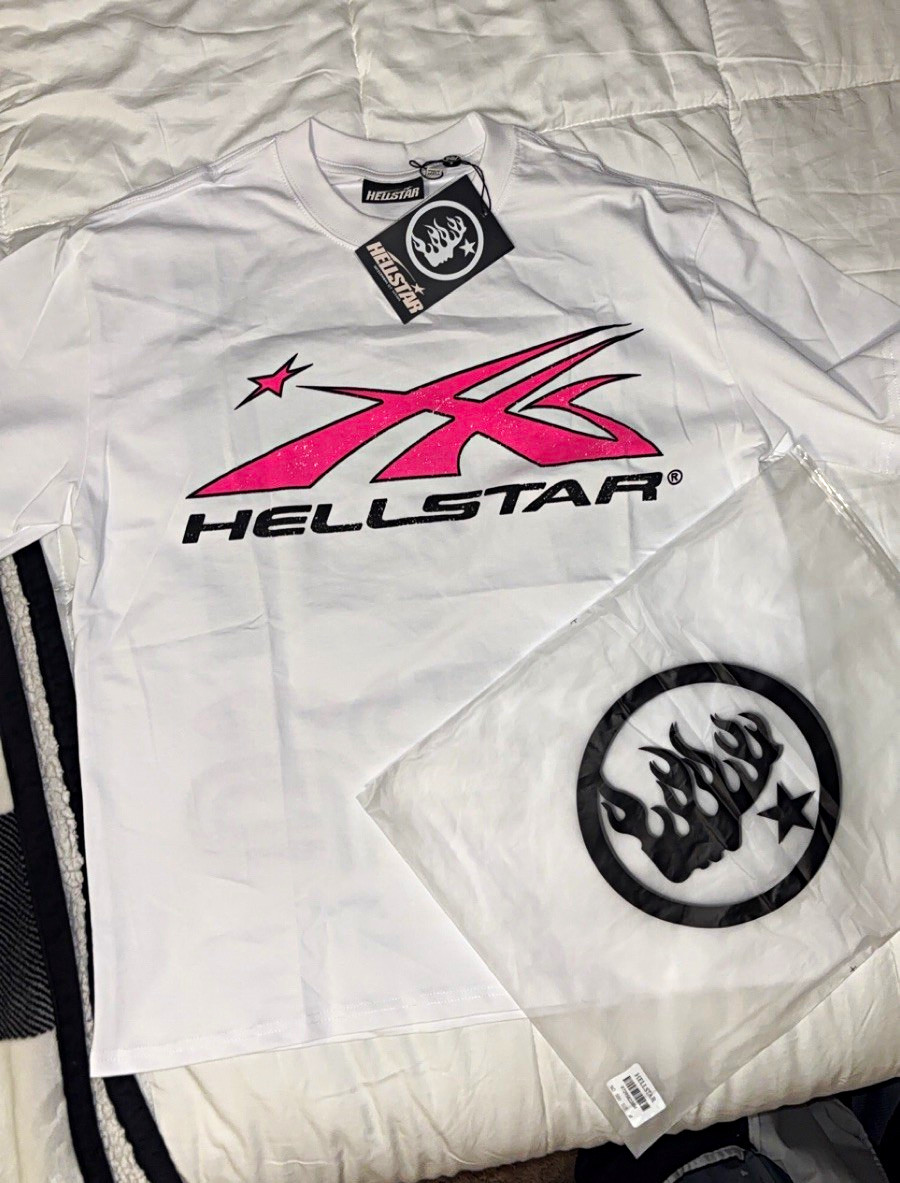 HELLSTAR Unisex Size M White Graphic Logo Crew Neck Short Sleeve T-Shirt