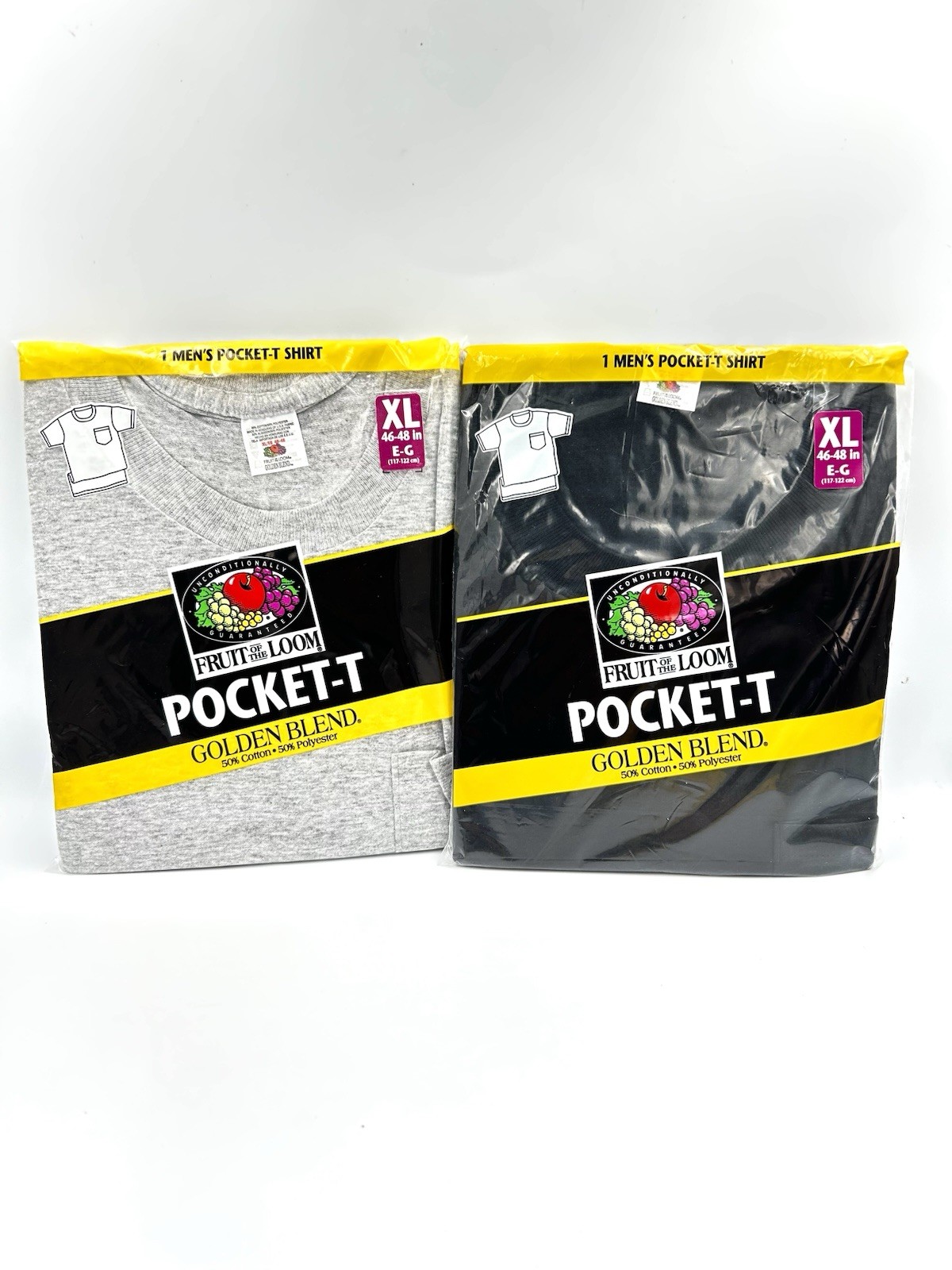 (2) Vintage Fruit Of The Loom Pocket TShirts Golden Blend 1998 XL Black & Gray