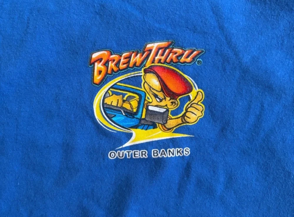 Brew Thru OBX North Carolina 2016 Mediuml Mens Blue Graphic Short Sleeve Tee