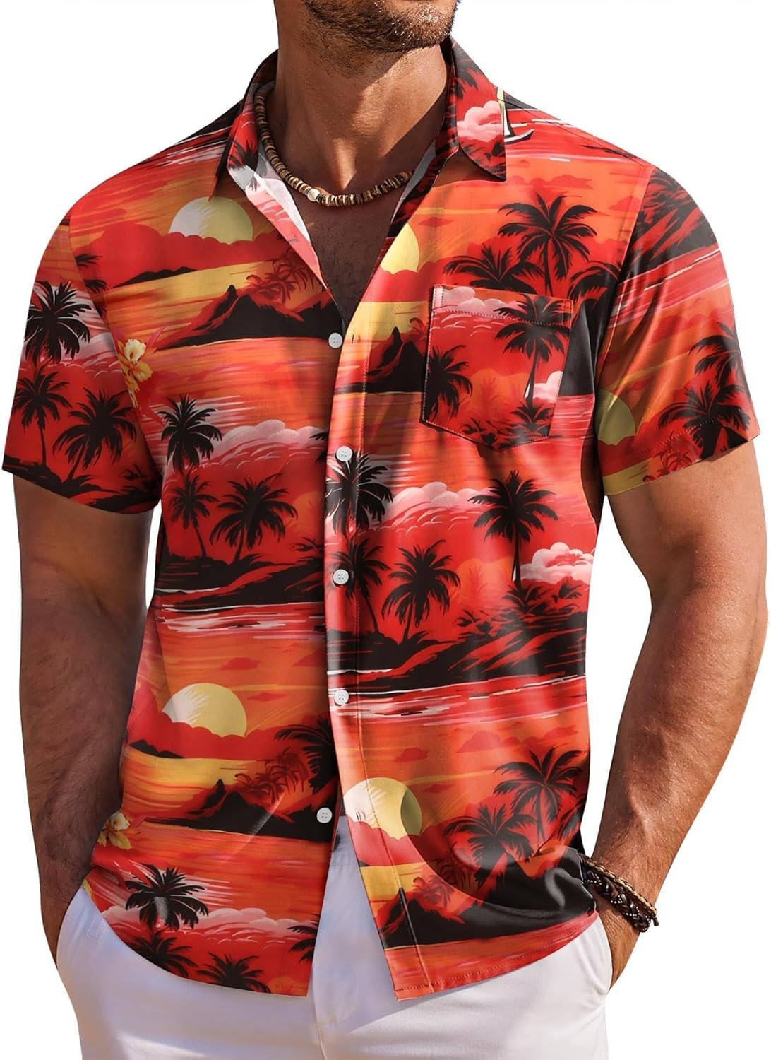 Men’s Hawaiian Shirt Short Sleeve Floral Button Down Tropical Beach Holiday Top
