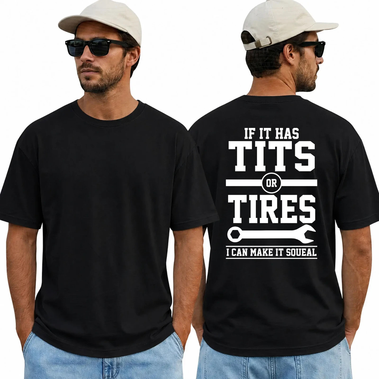Funny If It Has Tits Or Tires I Can Make It Squeal T-Shirt for Men, Mechanic Gar