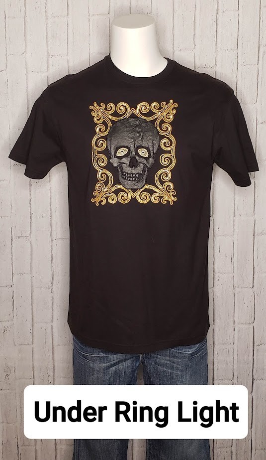 VTG 1990s 90s Y2K Edward Dada Black Leather Applique Skull Embellished Tee Shirt