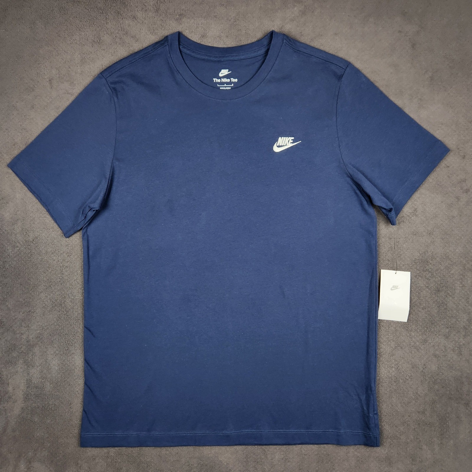 Nike Shirt Mens Large Navy Short Sleeve Crew Neck Embroidered Swoosh Tee NEW